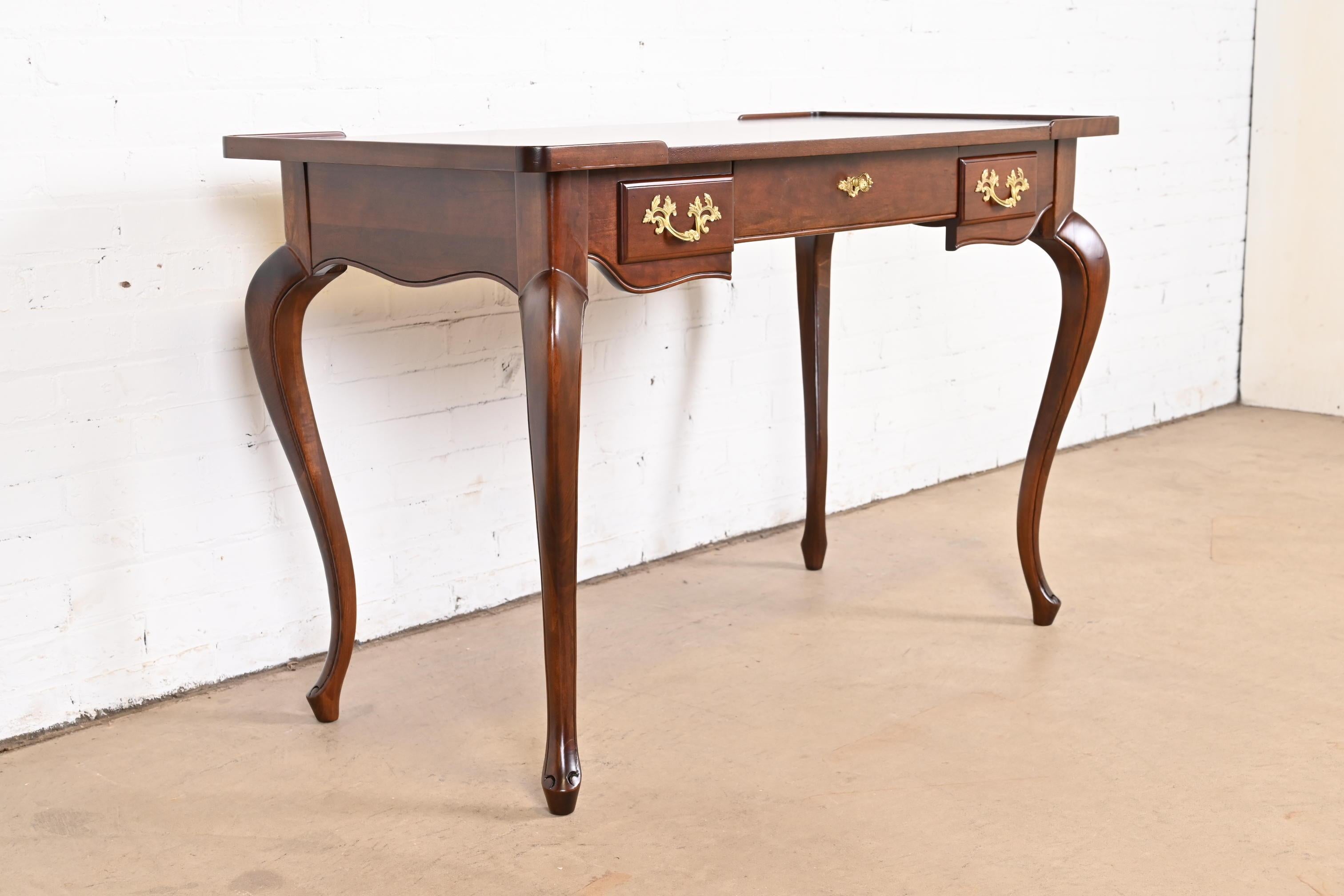Baker Furniture French Provincial Louis XV Cherry Writing Desk, Newly Refinished For Sale 1