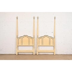 Baker Furniture French Provincial Louis XV Cream Lacquered Twin Size Headboards