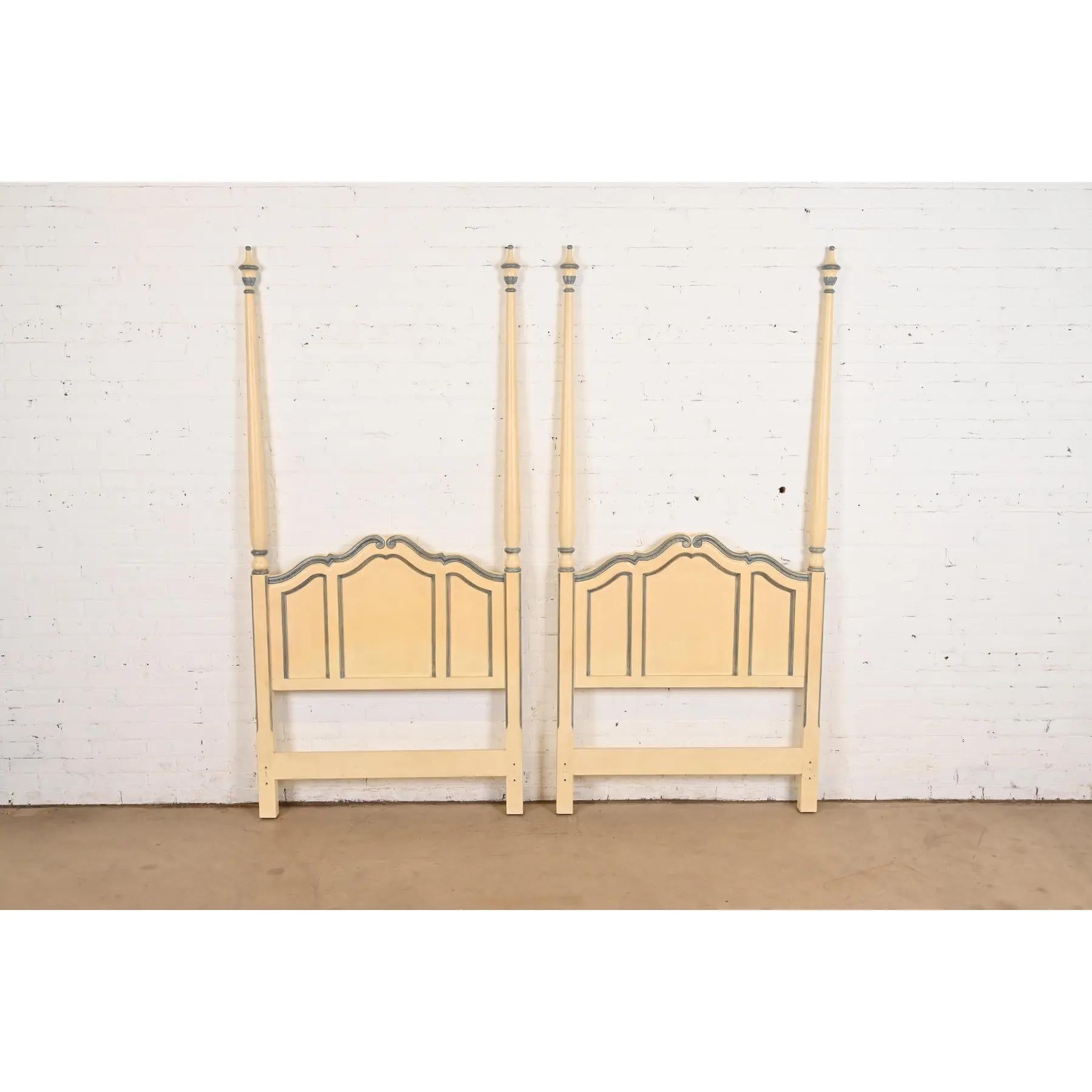 American Baker Furniture French Provincial Louis XV Cream Lacquered Twin Size Headboards For Sale