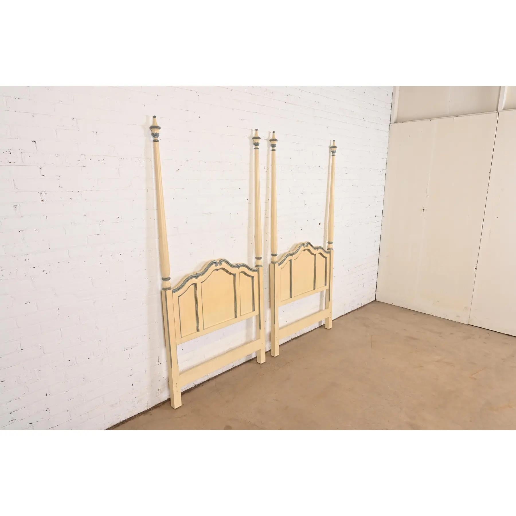 Mid-20th Century Baker Furniture French Provincial Louis XV Cream Lacquered Twin Size Headboards For Sale