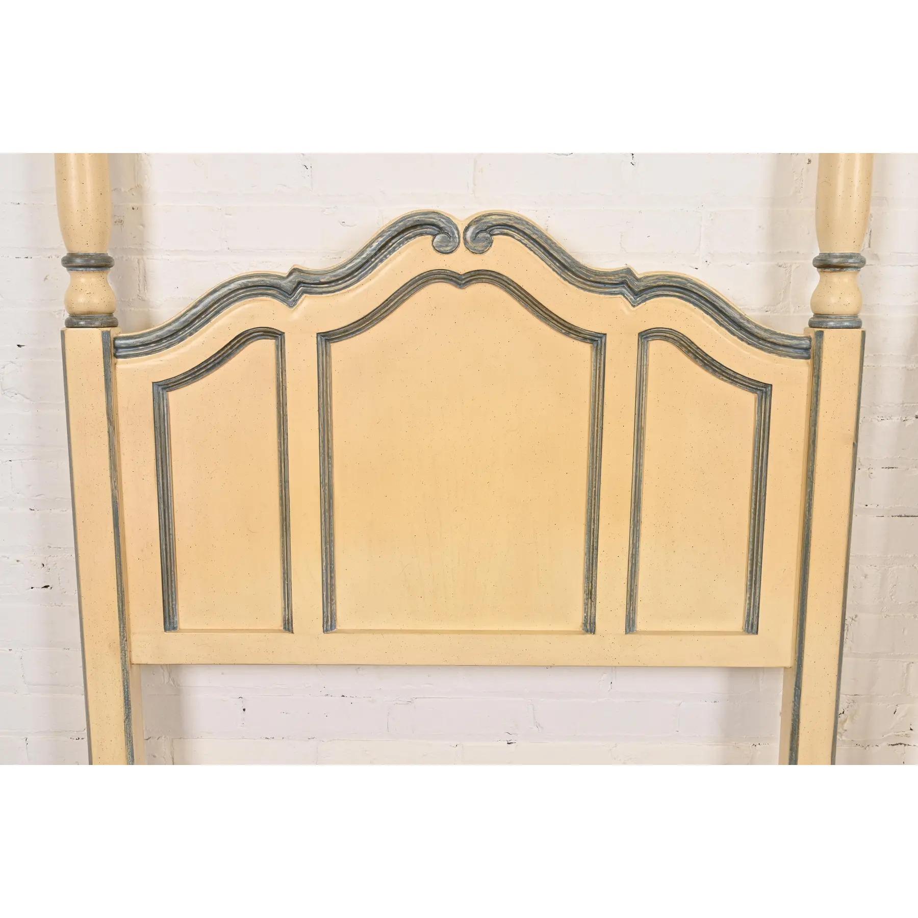 Cherry Baker Furniture French Provincial Louis XV Cream Lacquered Twin Size Headboards For Sale
