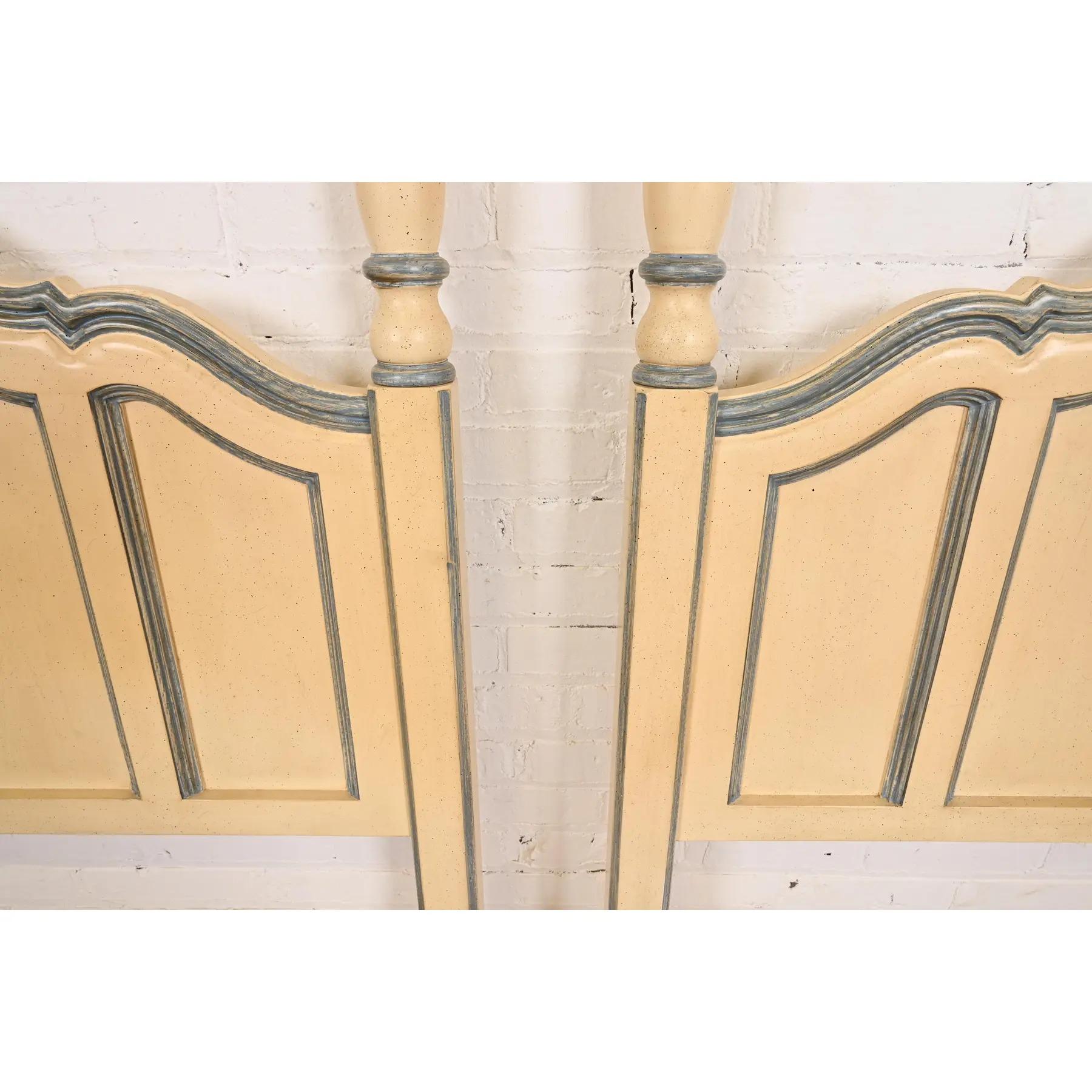 Baker Furniture French Provincial Louis XV Cream Lacquered Twin Size Headboards For Sale 1
