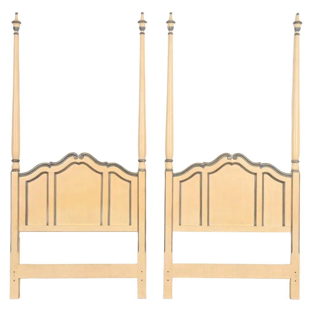 Baker Furniture French Provincial Louis XV Cream Lacquered Twin Size Headboards For Sale