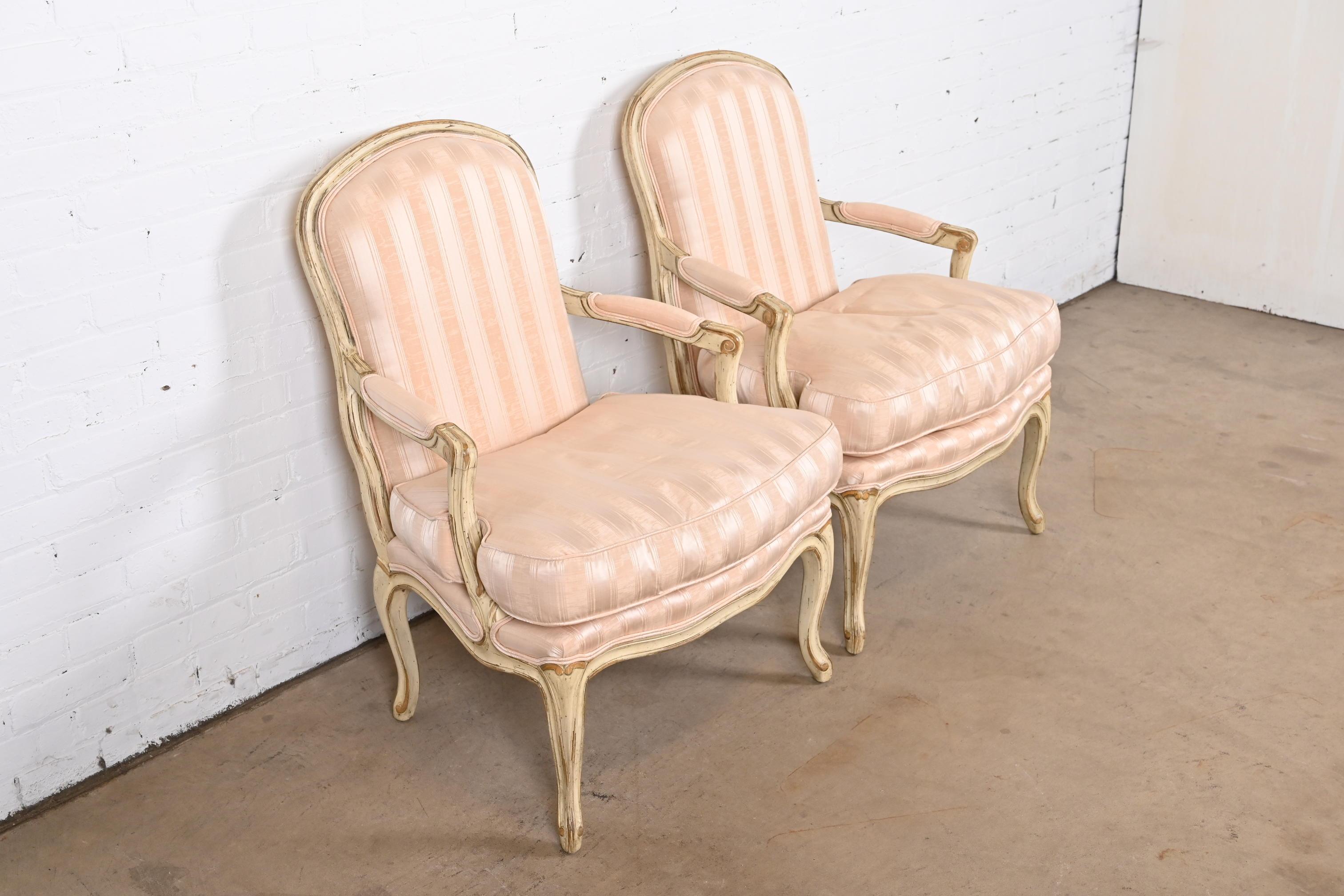American Baker Furniture French Provincial Louis XV Fauteuils, Pair For Sale