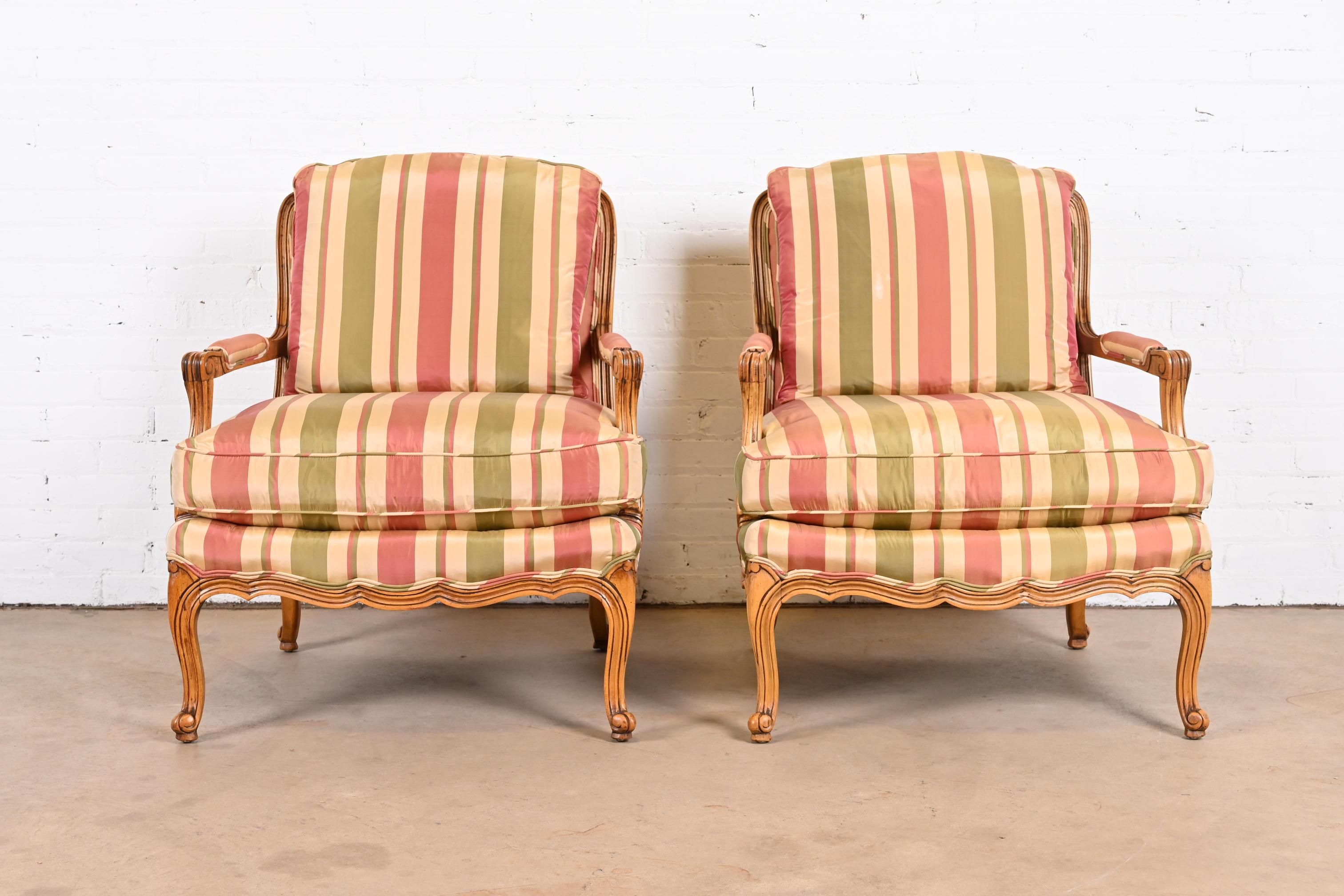 20th Century Baker Furniture French Provincial Louis XV Fauteuils, Pair
