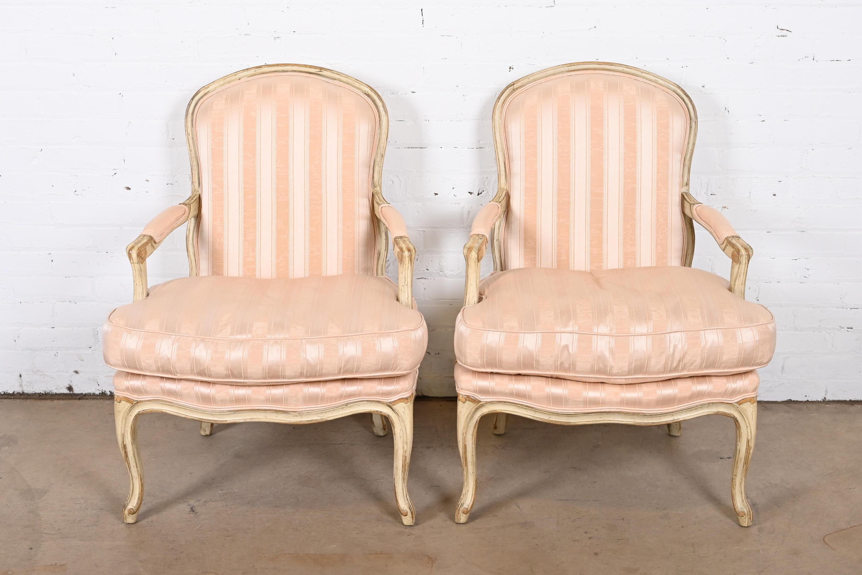 20th Century Baker Furniture French Provincial Louis XV Fauteuils, Pair For Sale