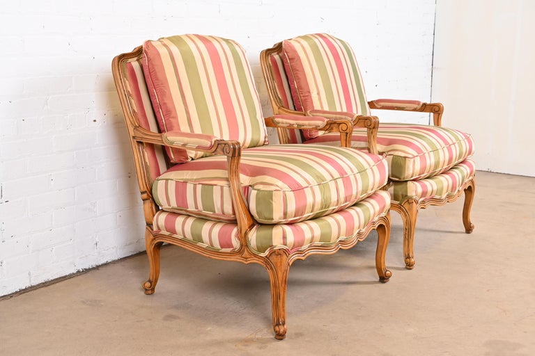 Upholstery Baker Furniture French Provincial Louis XV Fauteuils, Pair