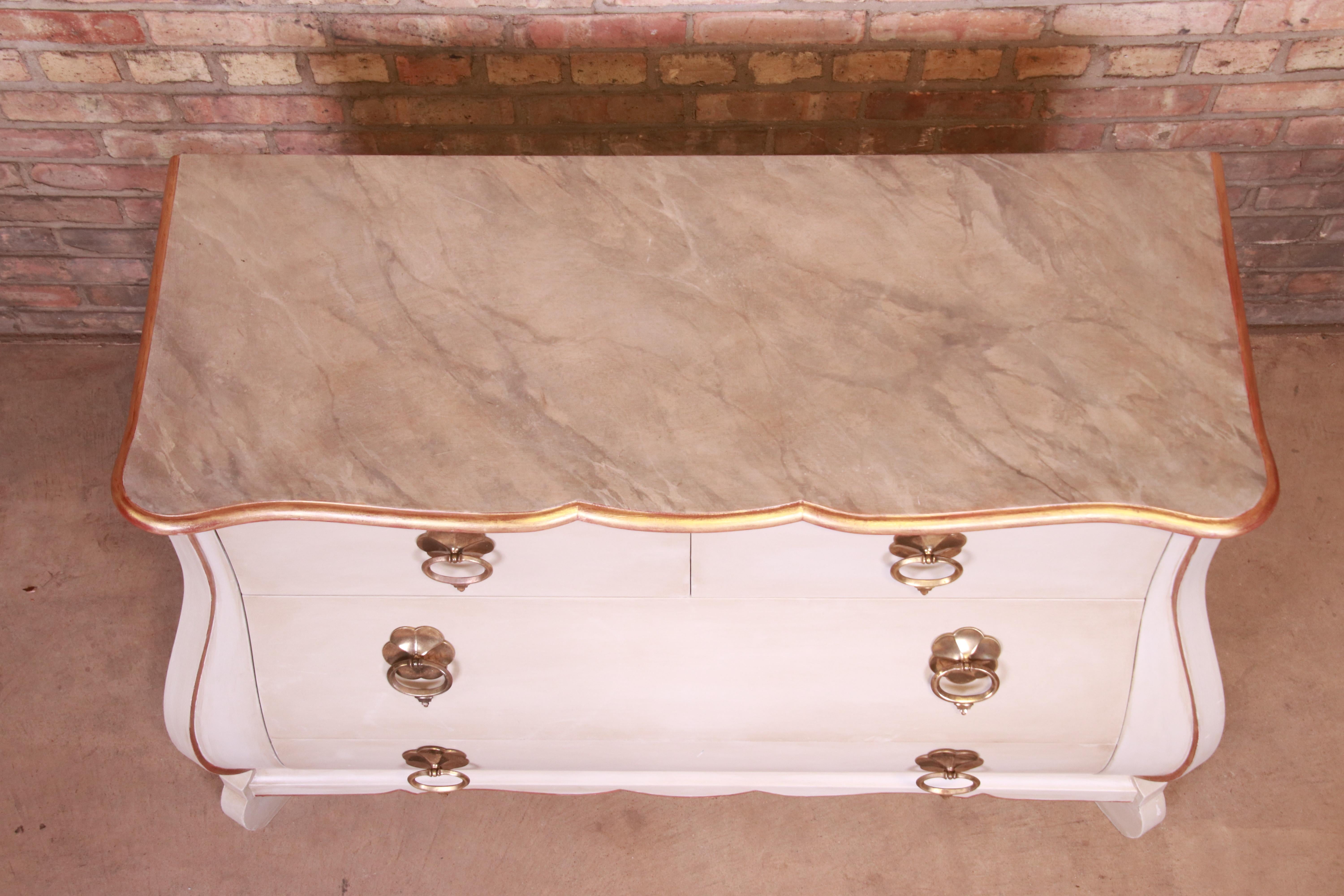 20th Century Baker Furniture French Provincial Louis XV Faux Marble-Top Bombay Chest
