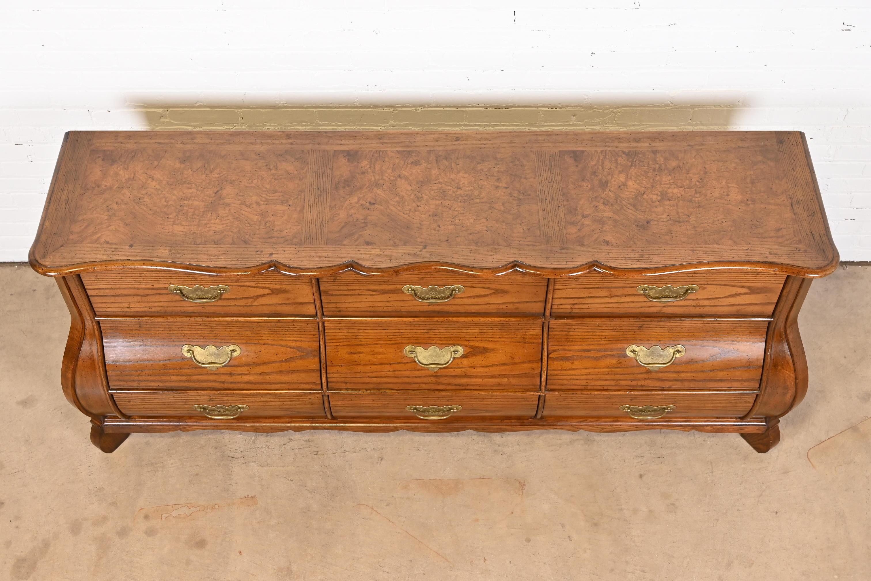 Baker Furniture French Provincial Louis XV Oak and Burl Wood Bombay Form Dresser For Sale 4
