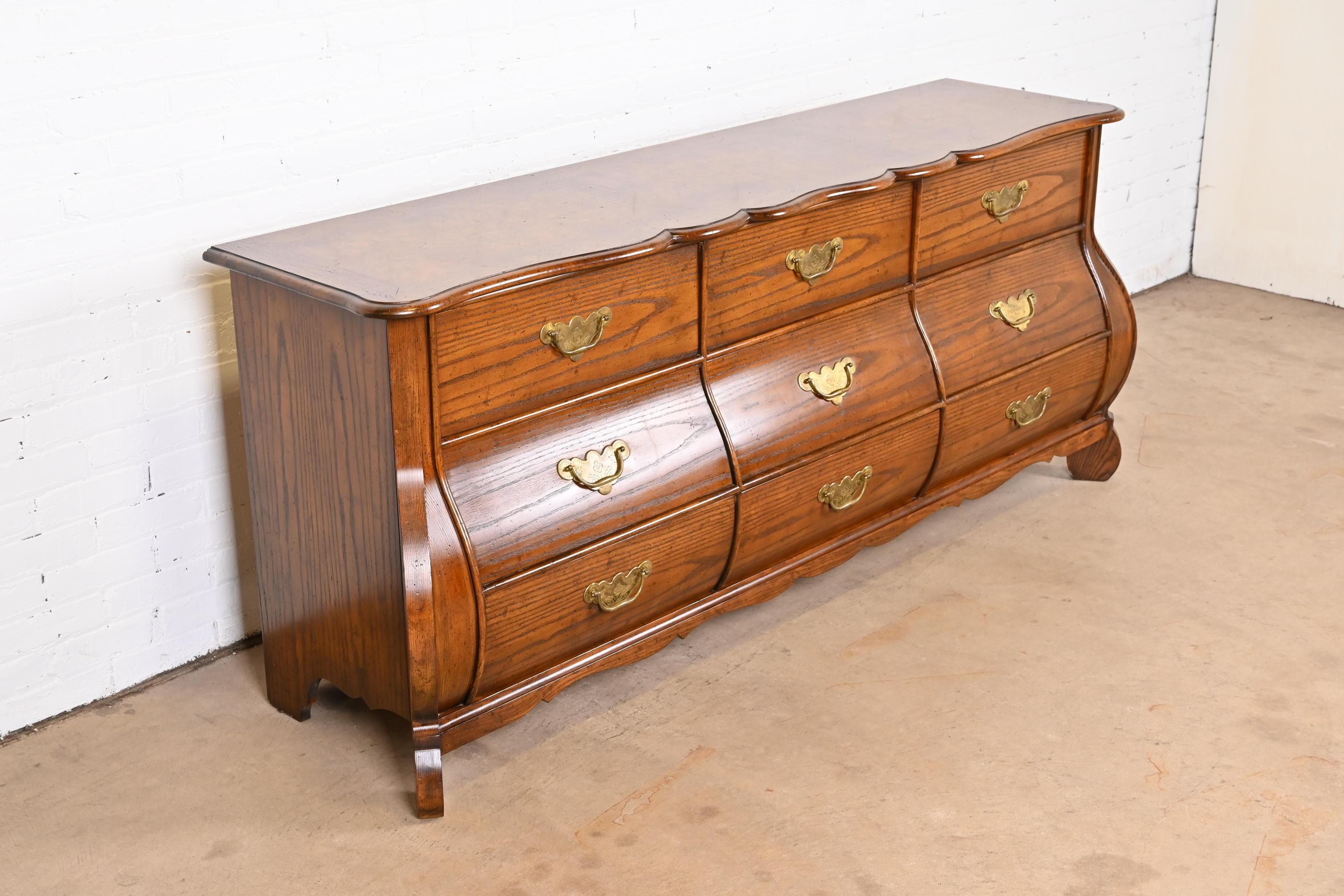 American Baker Furniture French Provincial Louis XV Oak and Burl Wood Bombay Form Dresser For Sale