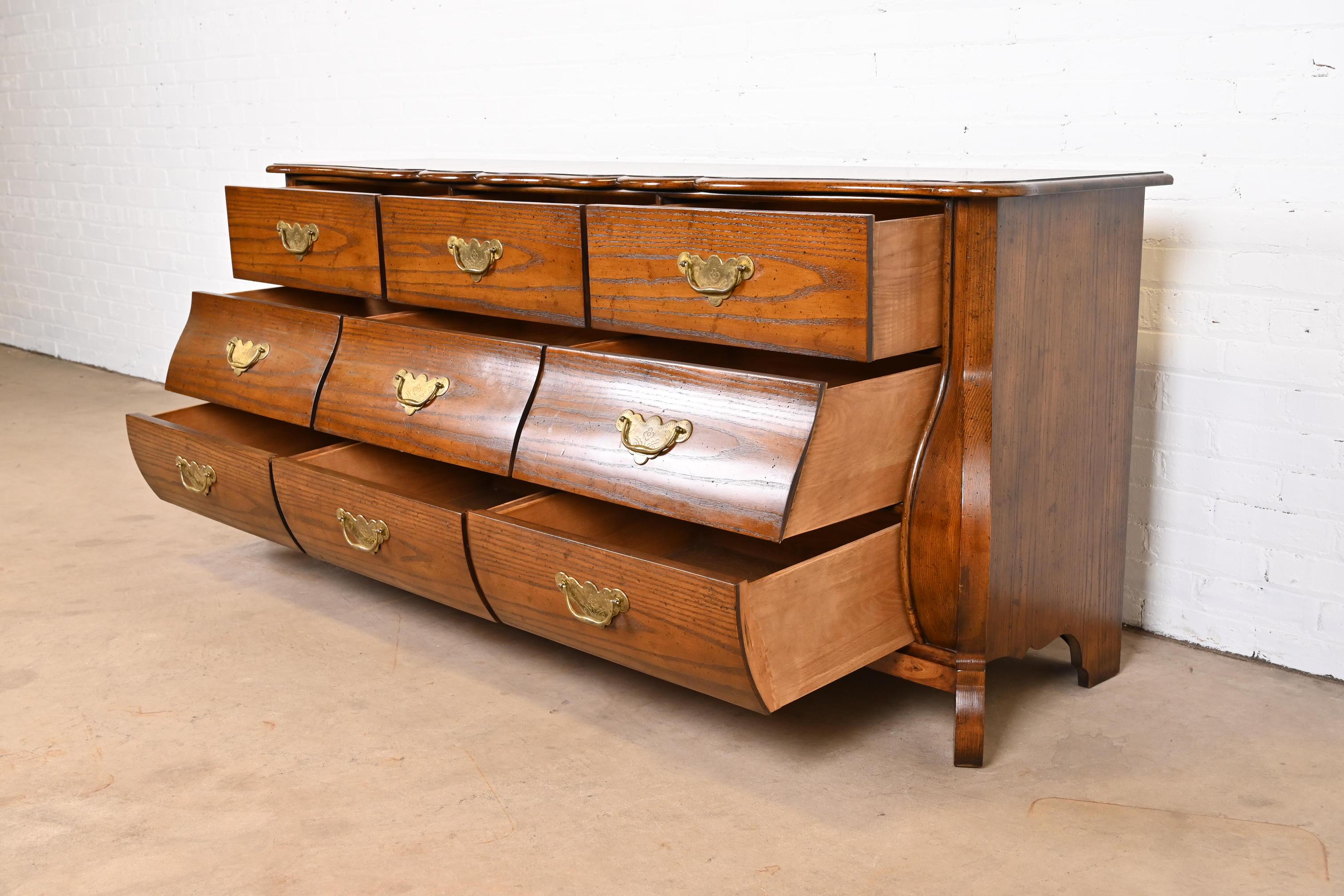 20th Century Baker Furniture French Provincial Louis XV Oak and Burl Wood Bombay Form Dresser For Sale
