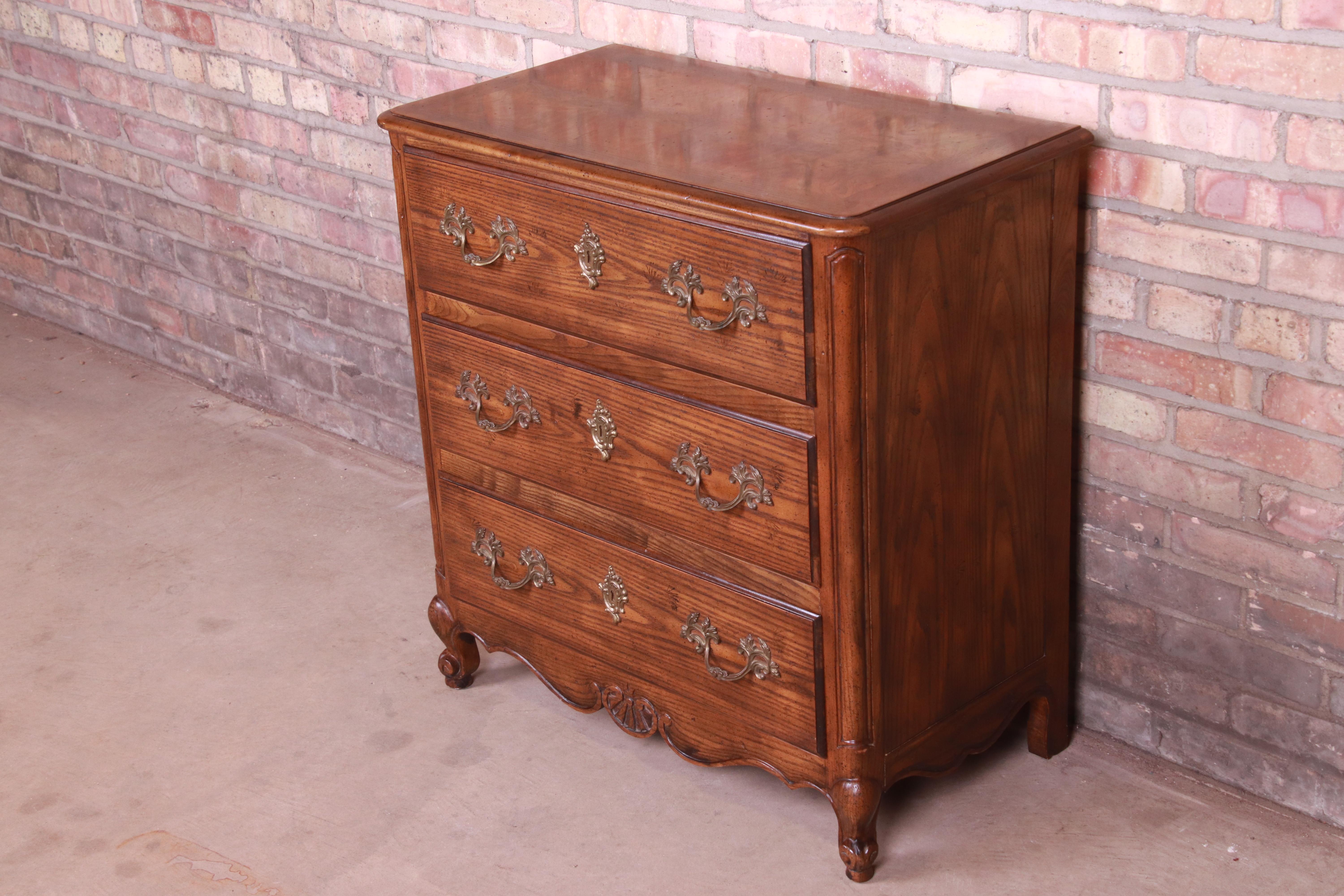 American Baker Furniture French Provincial Louis XV Oak and Burl Wood Chest of Drawers For Sale