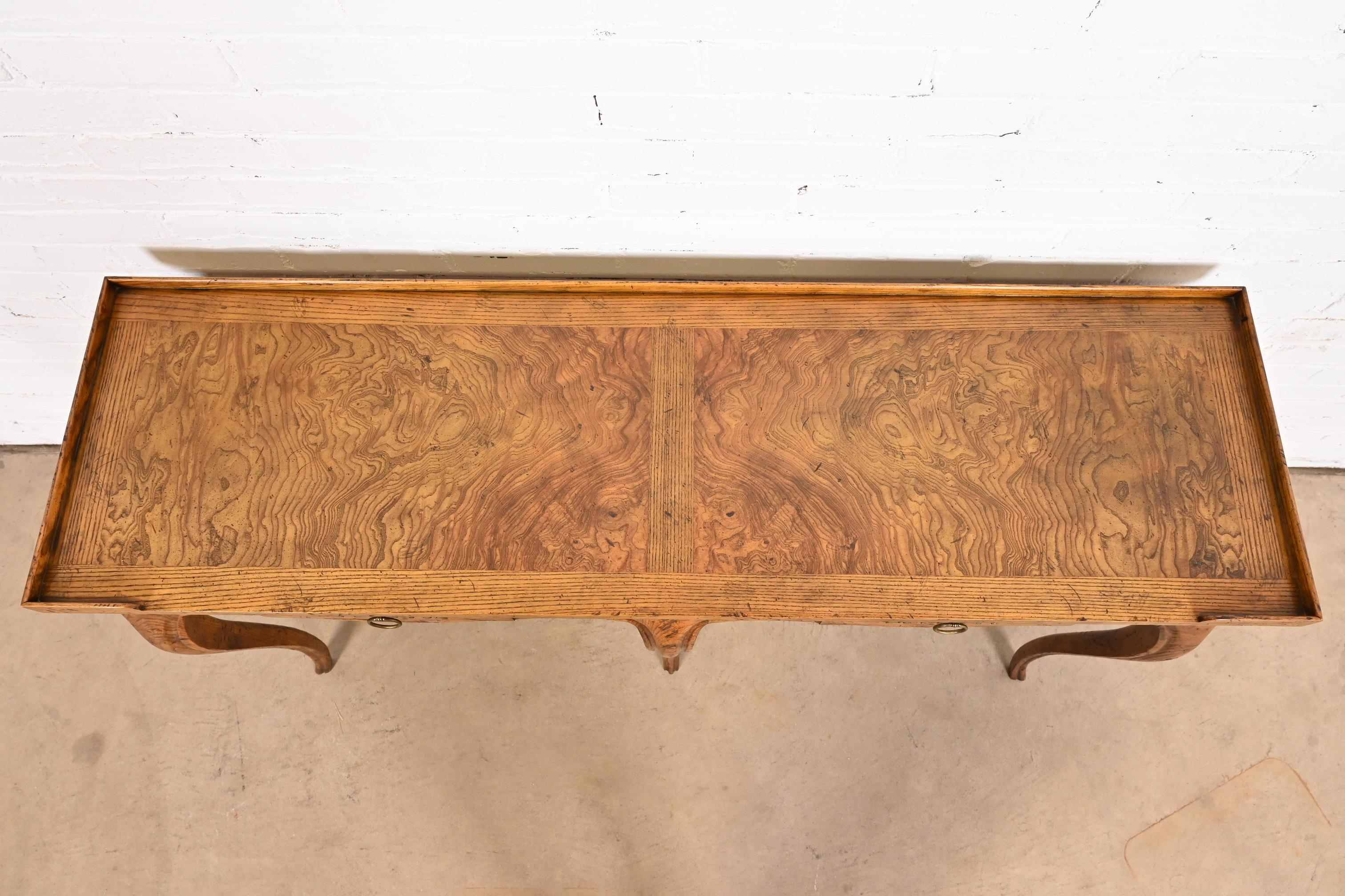 Baker Furniture French Provincial Louis XV Oak and Burl Wood Console Table 4