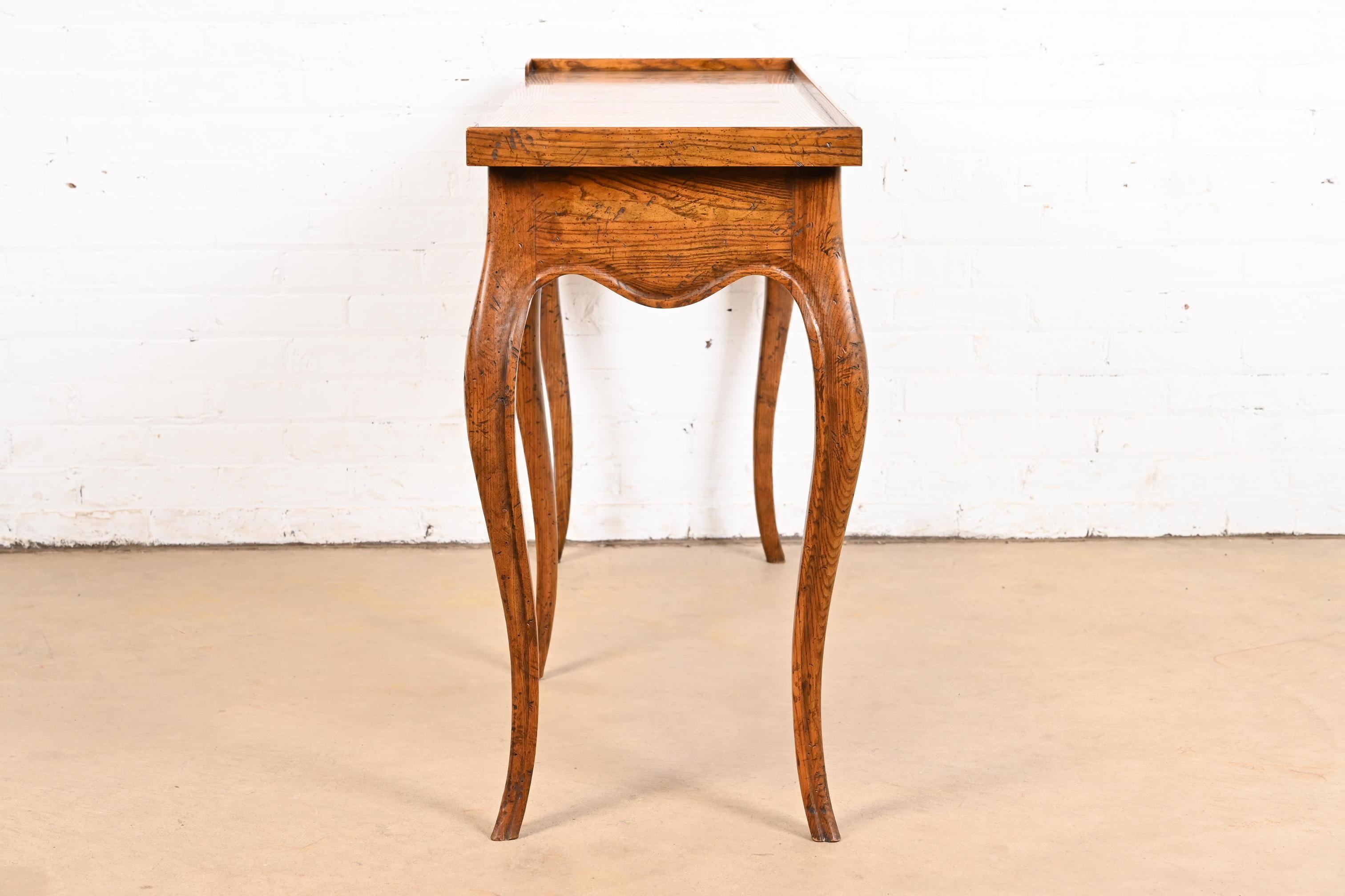 Baker Furniture French Provincial Louis XV Oak and Burl Wood Console Table 5