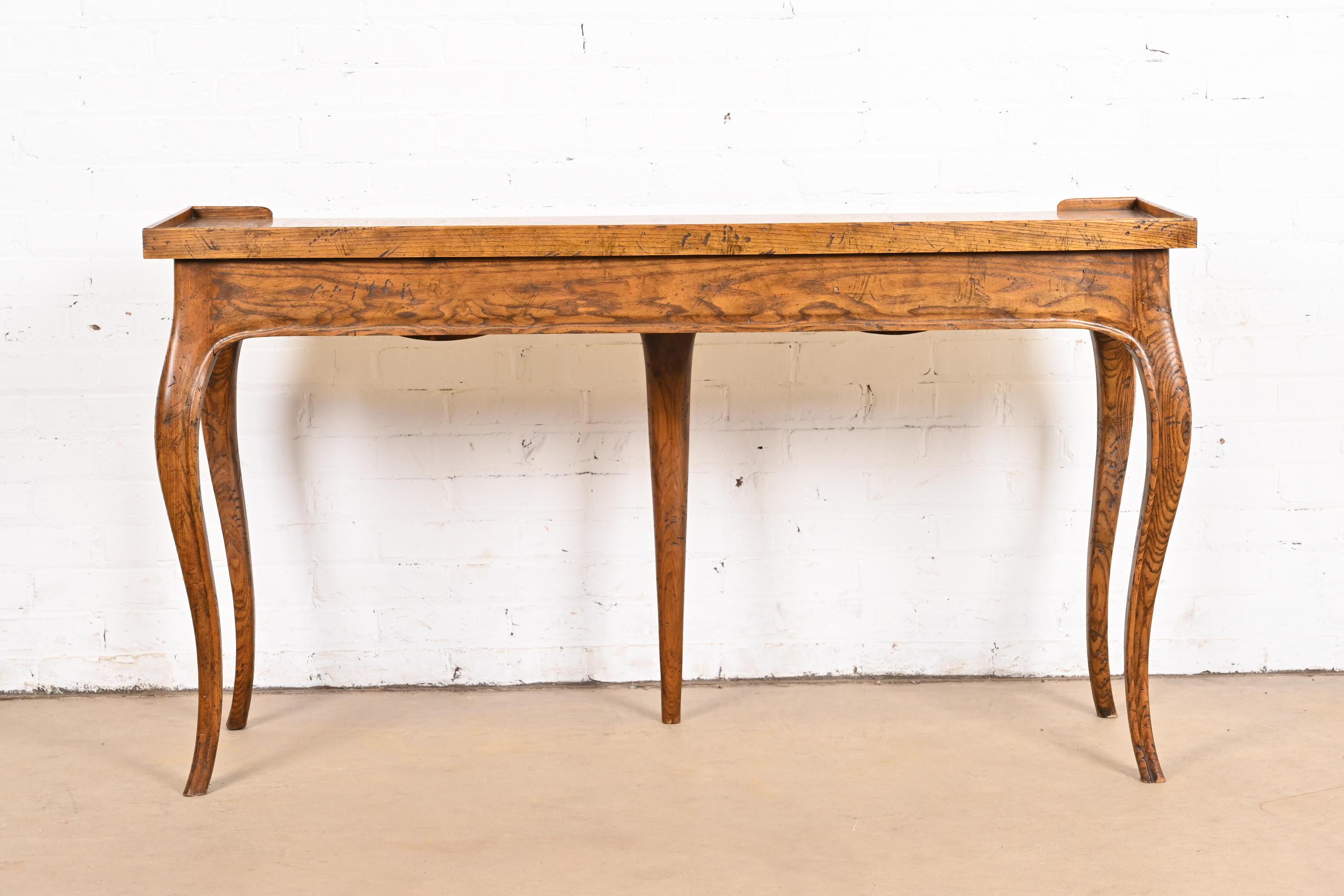 Baker Furniture French Provincial Louis XV Oak and Burl Wood Console Table 6