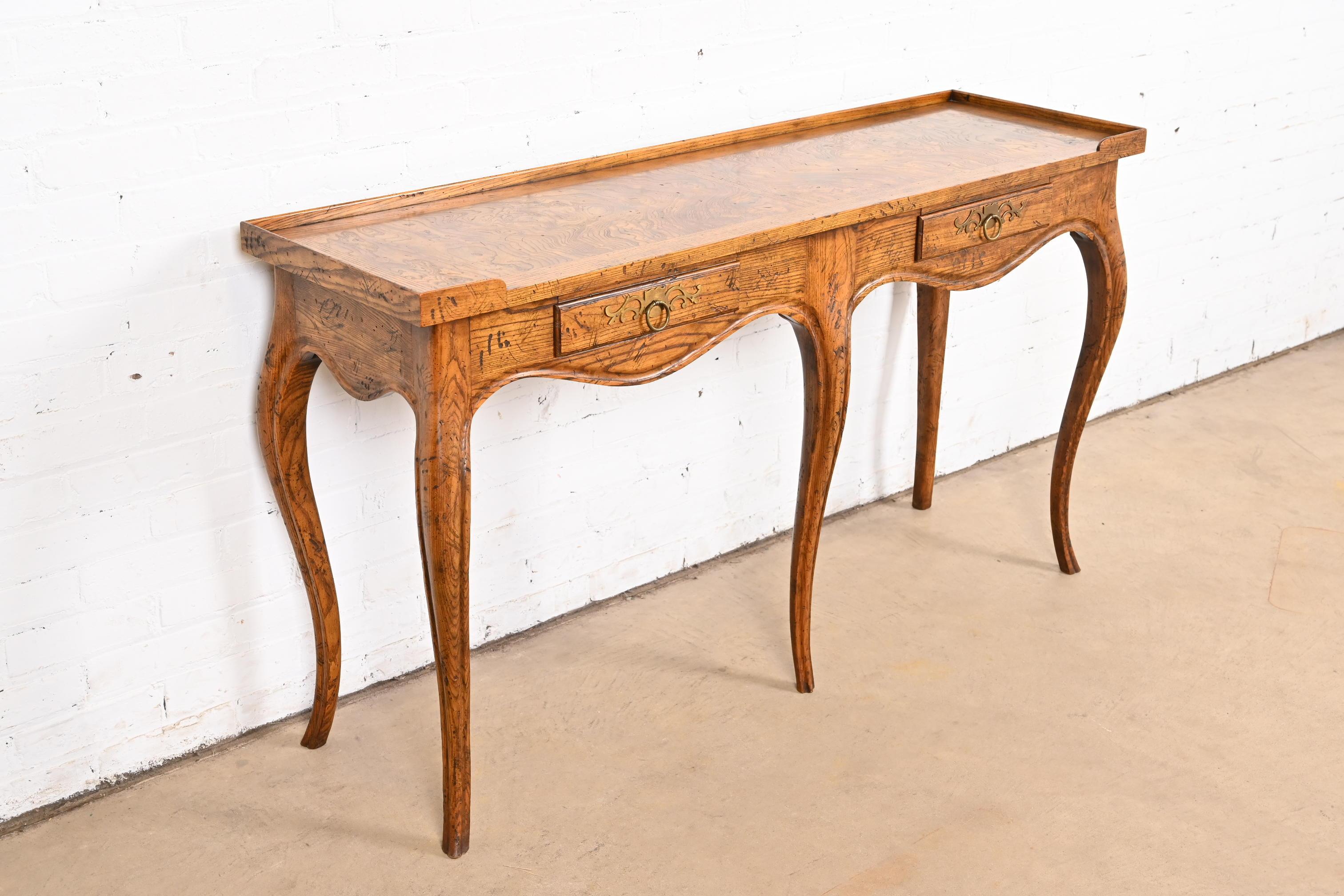 Mid-20th Century Baker Furniture French Provincial Louis XV Oak and Burl Wood Console Table