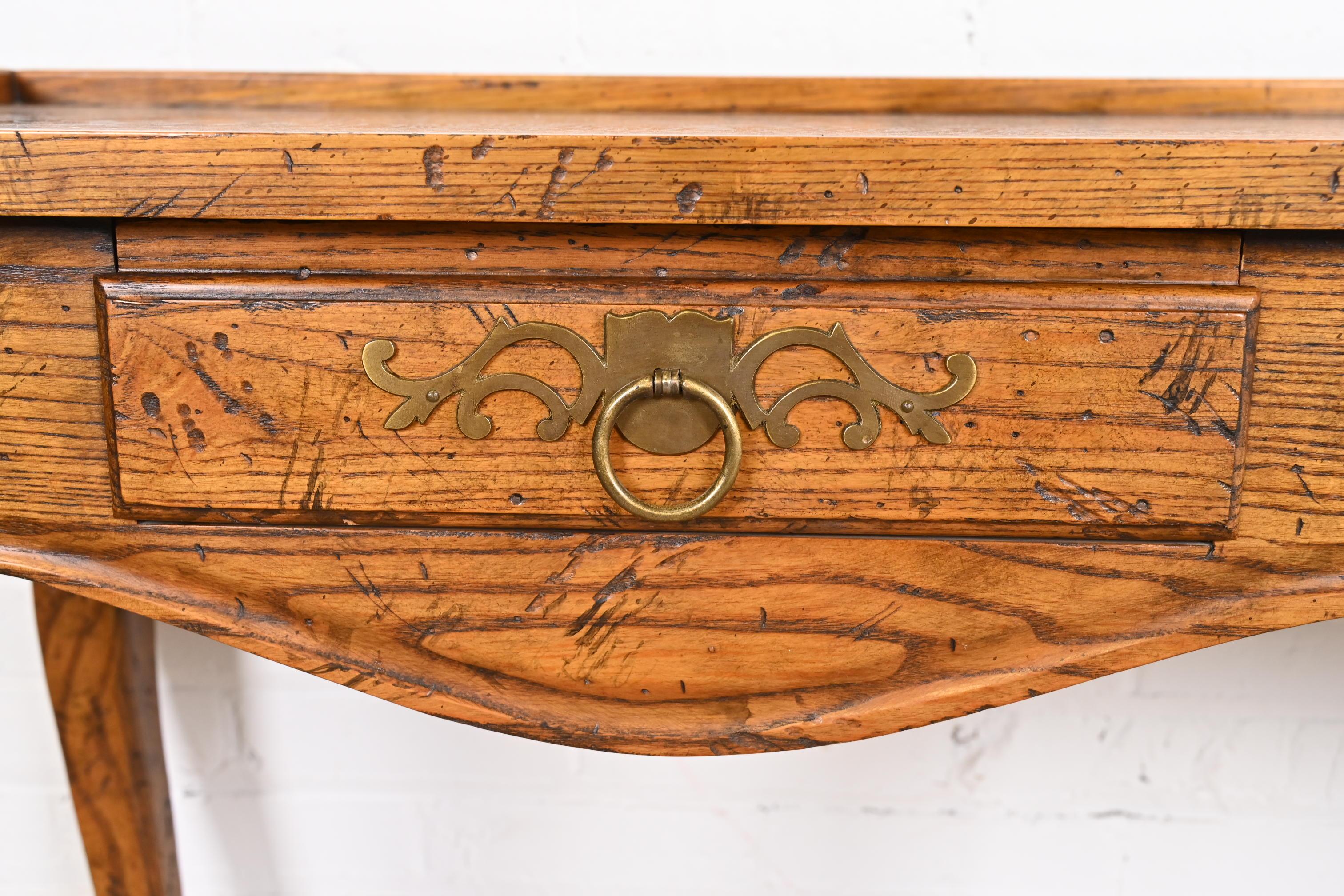 Baker Furniture French Provincial Louis XV Oak and Burl Wood Console Table 2