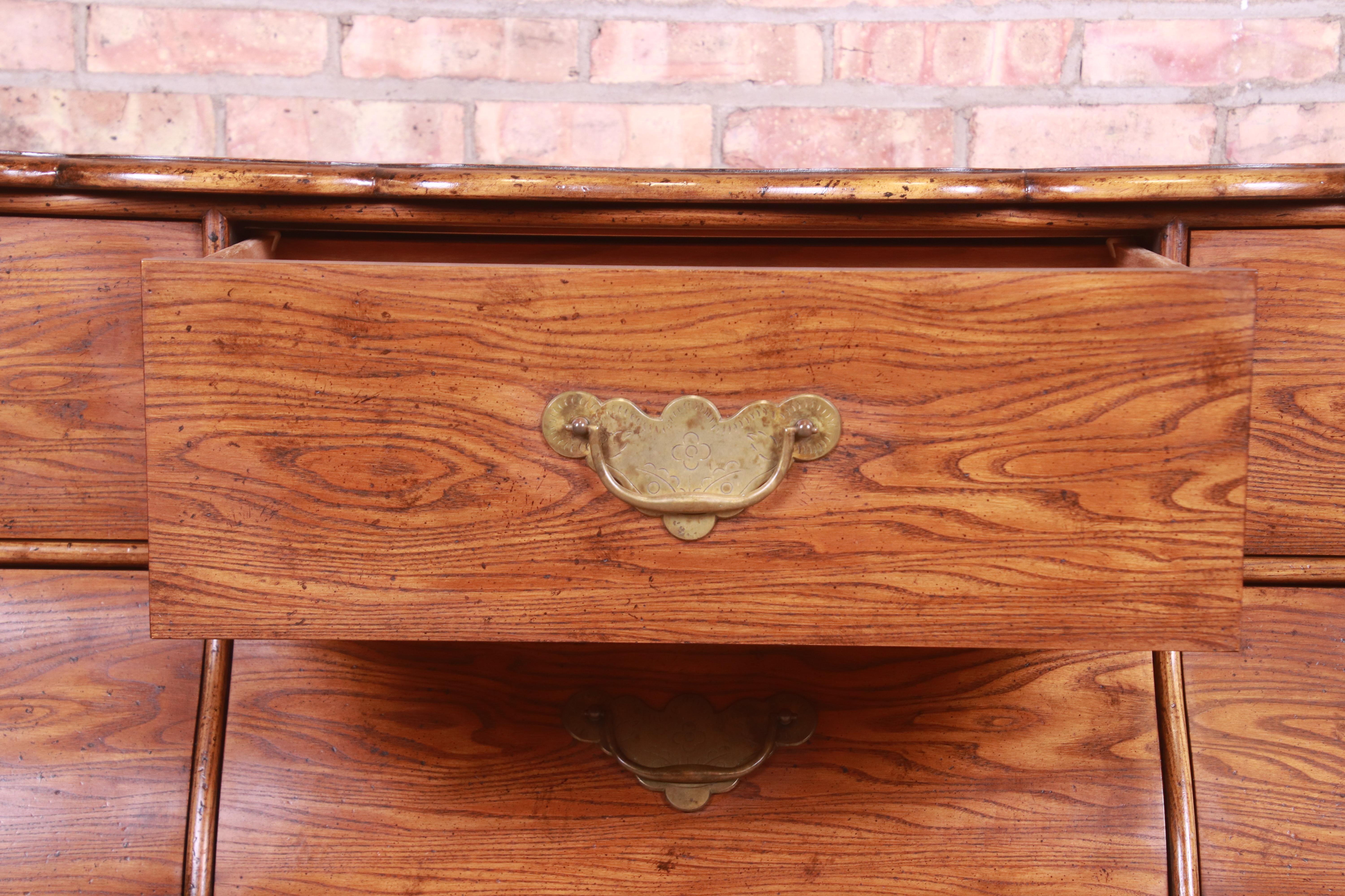 Baker Furniture French Provincial Louis XV Oak and Burl Wood Triple Dresser 4