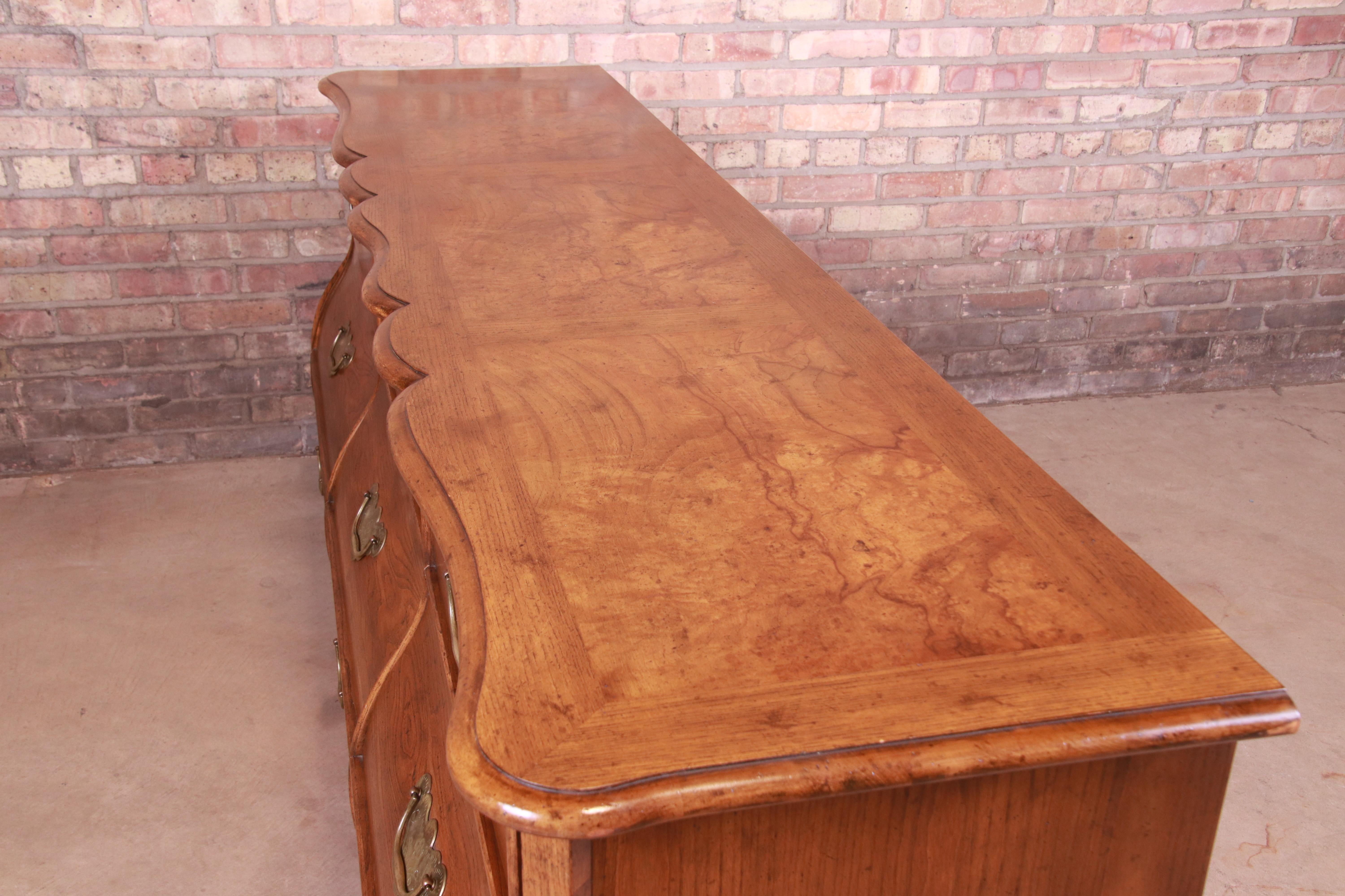Baker Furniture French Provincial Louis XV Oak and Burl Wood Triple Dresser 7
