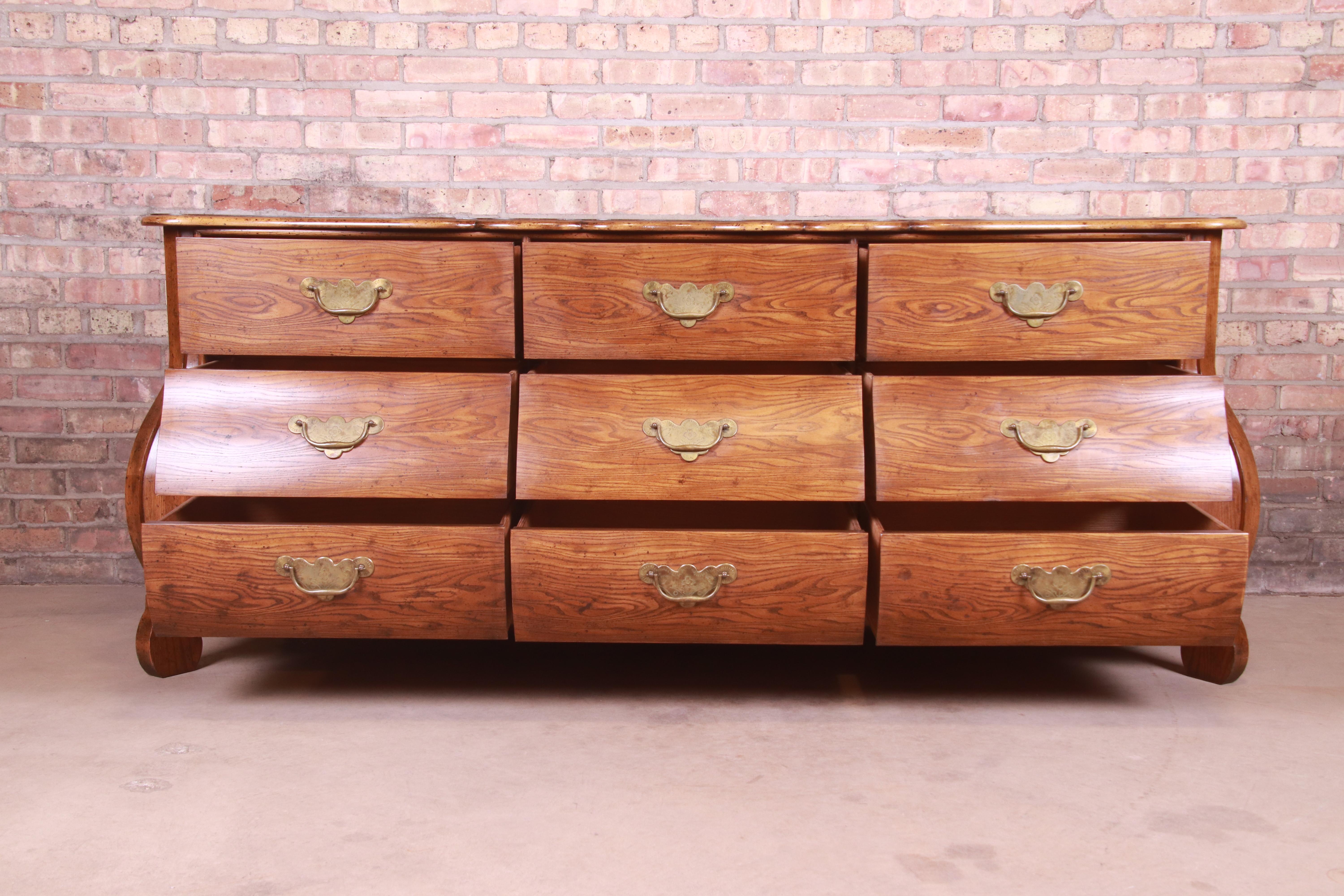 Baker Furniture French Provincial Louis XV Oak and Burl Wood Triple Dresser 1
