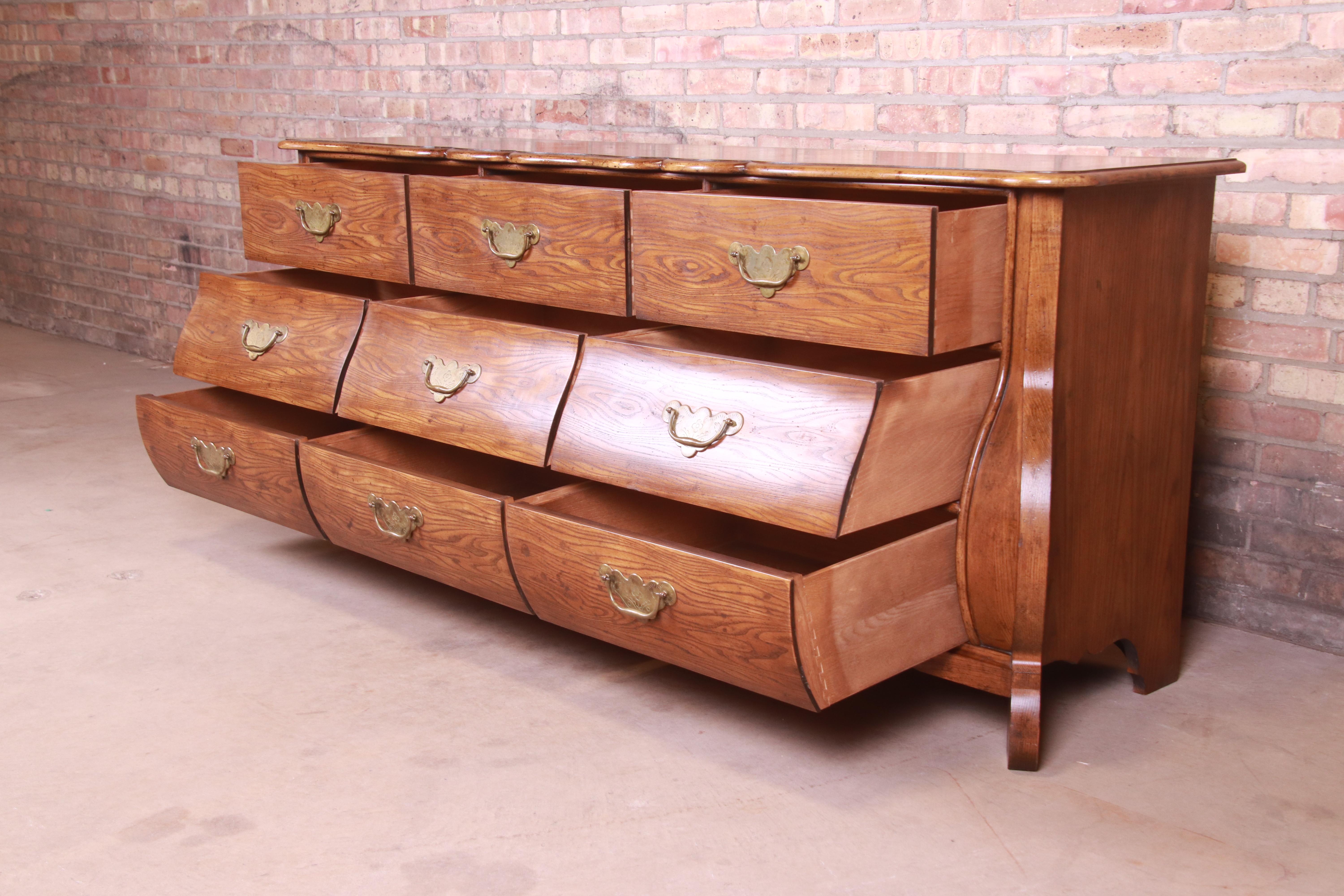 Baker Furniture French Provincial Louis XV Oak and Burl Wood Triple Dresser 3