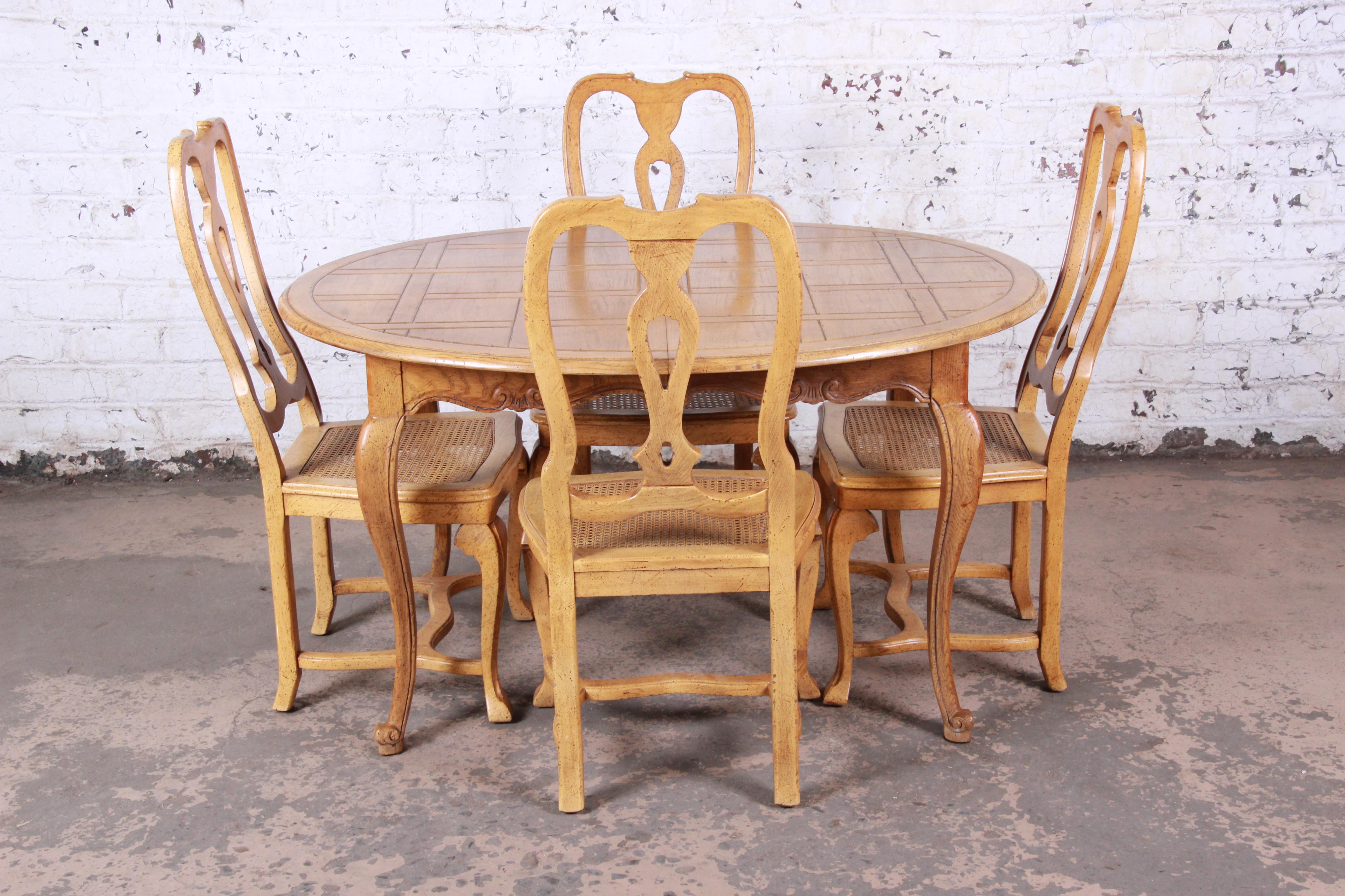Baker Furniture French Provincial Louis XV Oak and Cane Dining Chairs, Set of 4 8