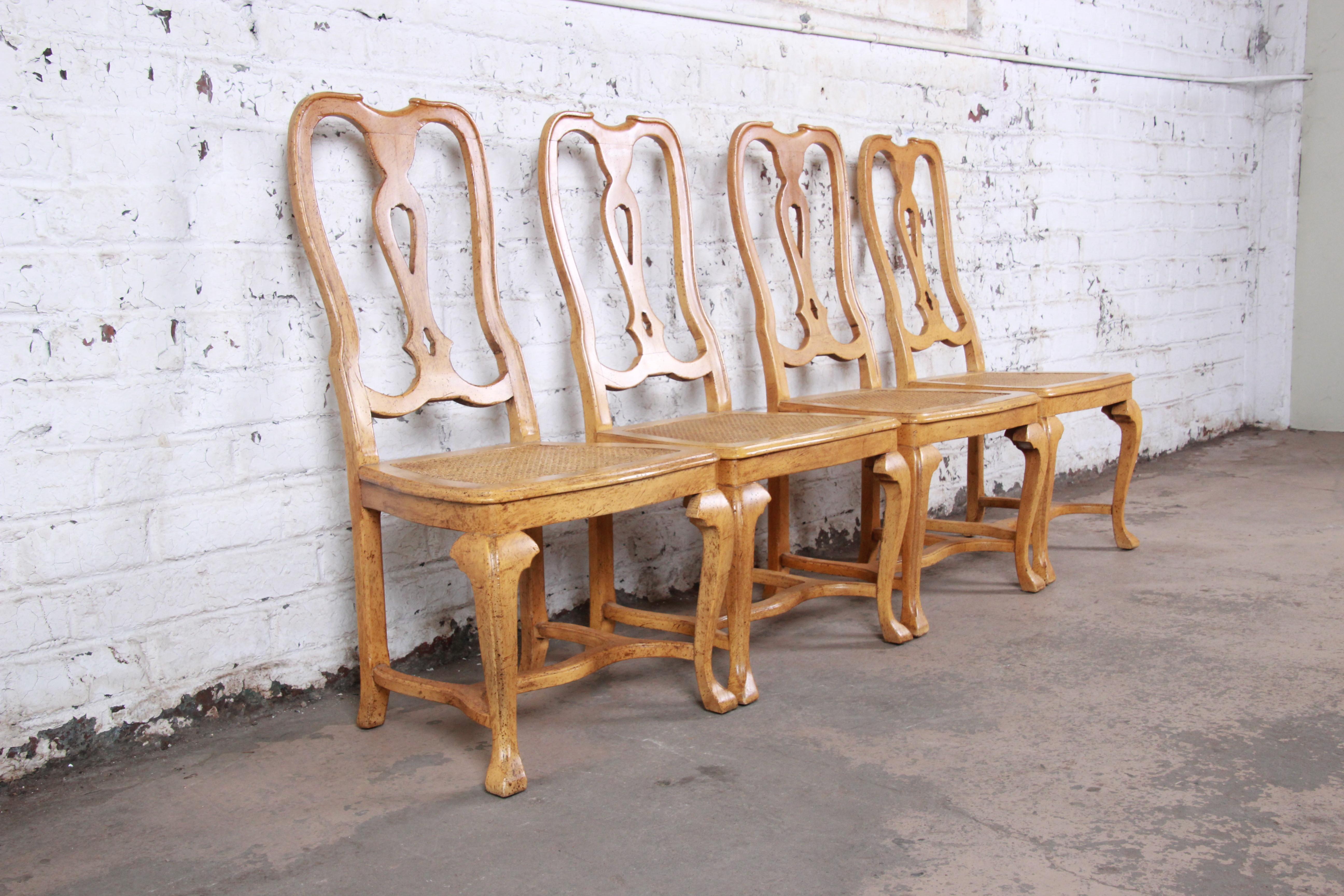 Baker Furniture French Provincial Louis XV Oak and Cane Dining Chairs, Set of 4 In Good Condition In South Bend, IN