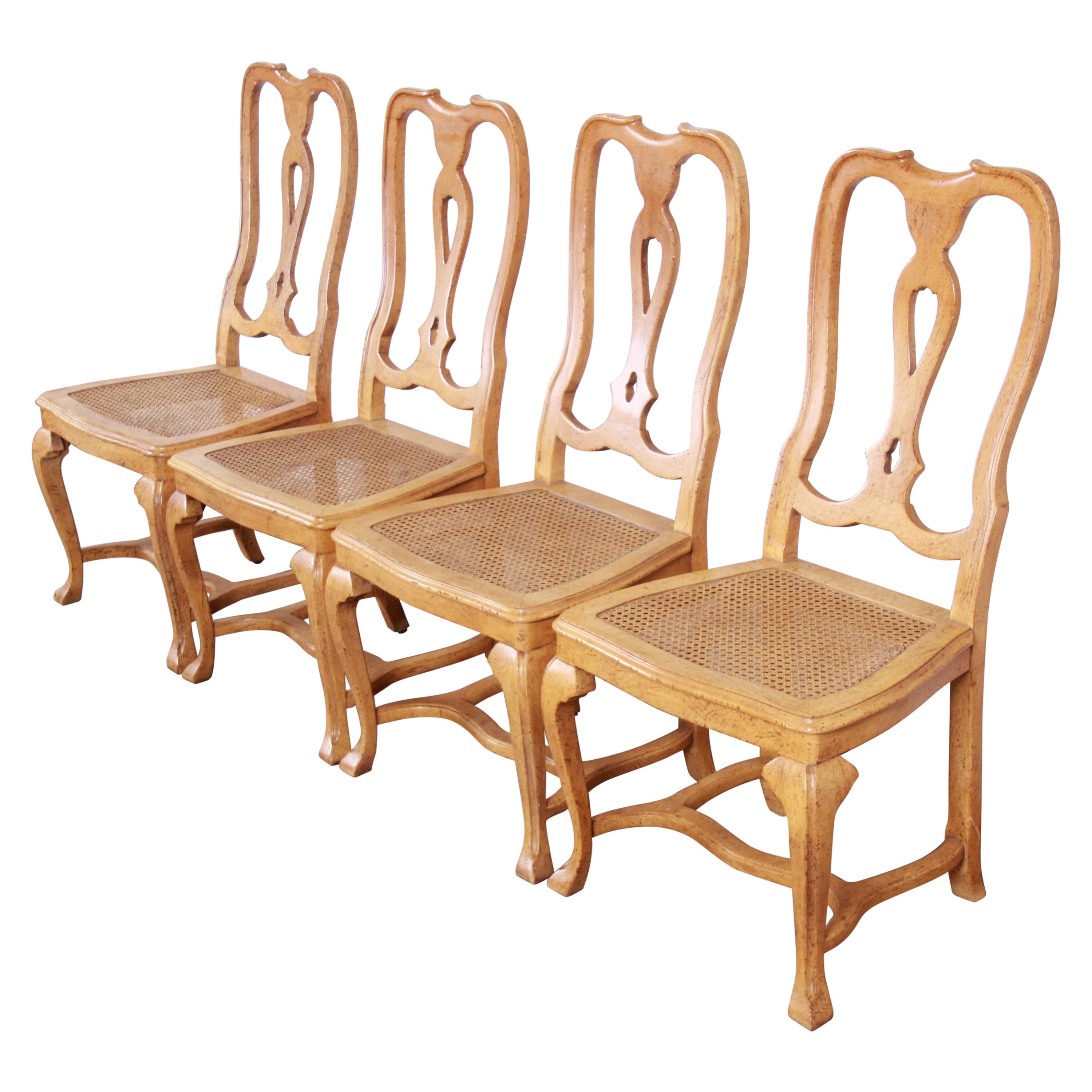 Baker Furniture French Provincial Louis XV Oak and Cane Dining Chairs, Set of 4