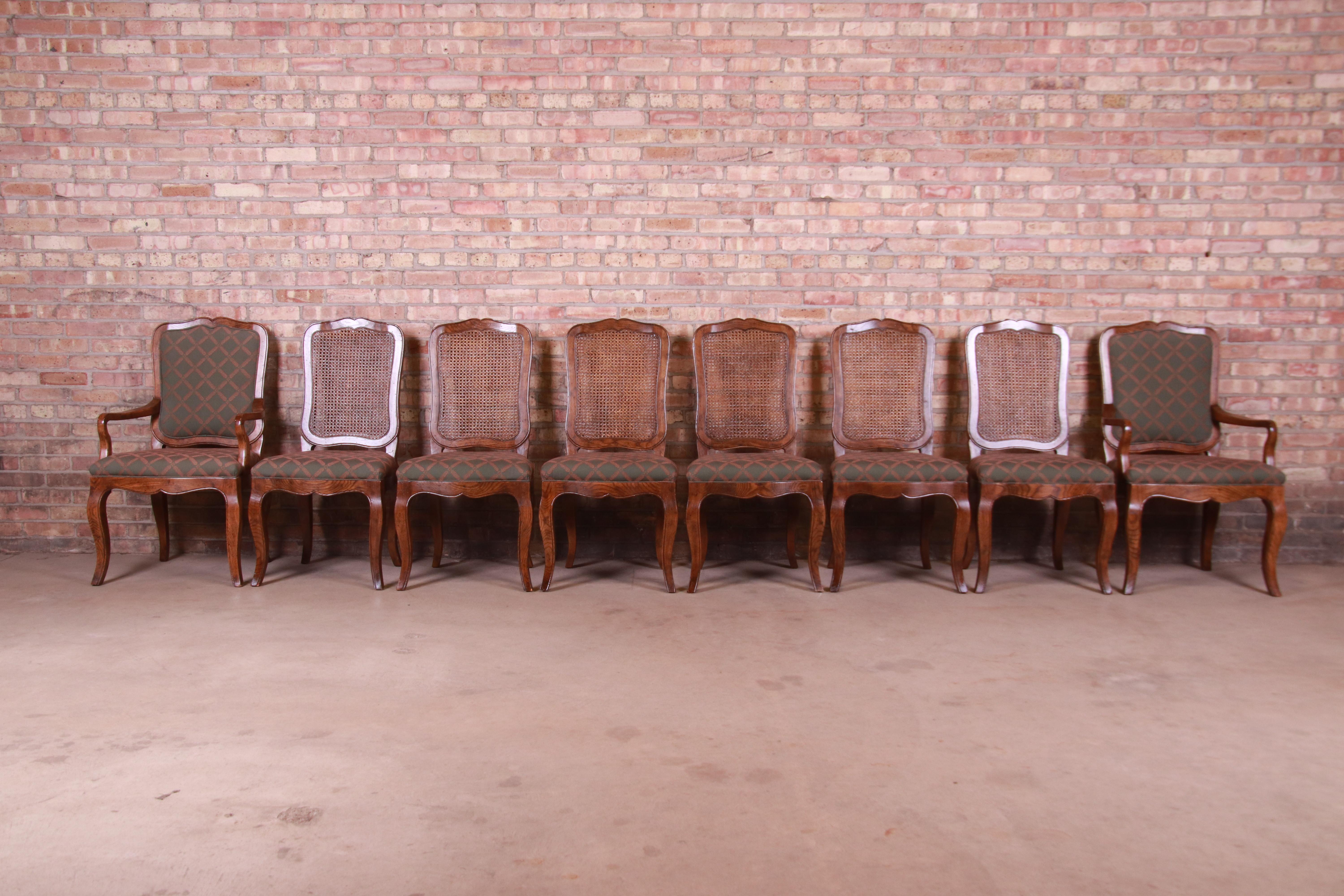 Baker Furniture French Provincial Louis XV Oak and Cane Dining Chairs, Set of 8 In Good Condition In South Bend, IN