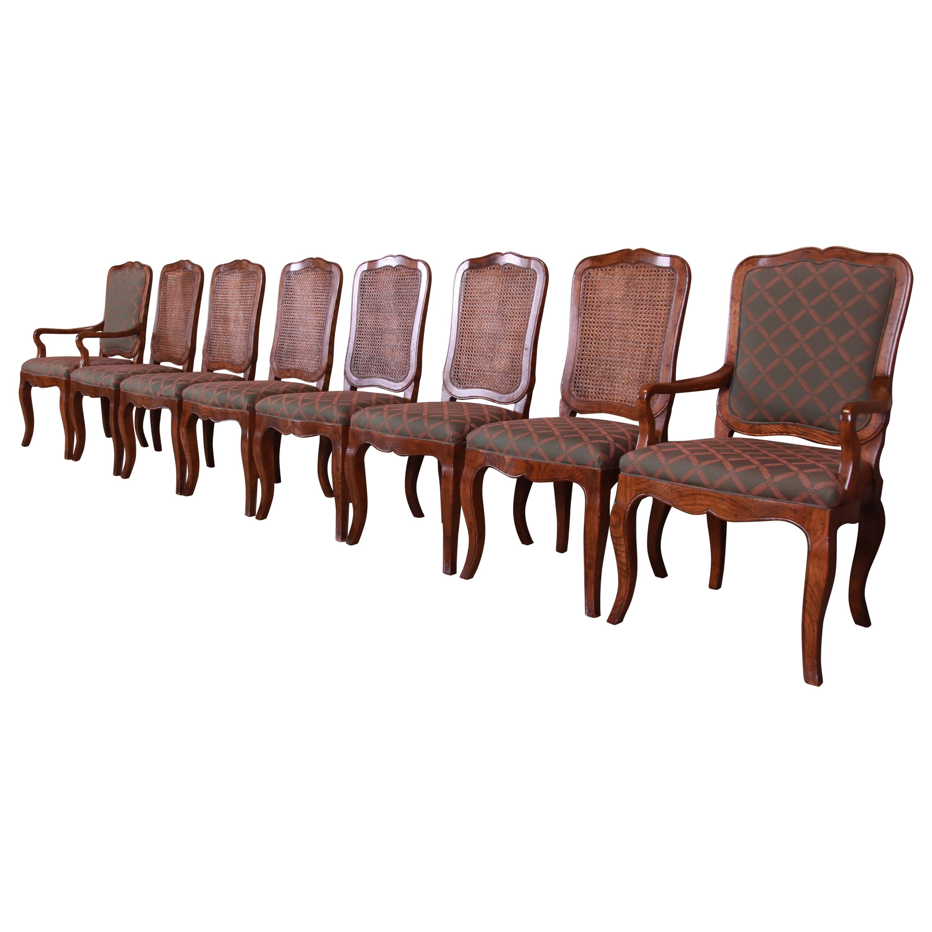 Baker Furniture French Provincial Louis XV Oak and Cane Dining Chairs, Set of 8