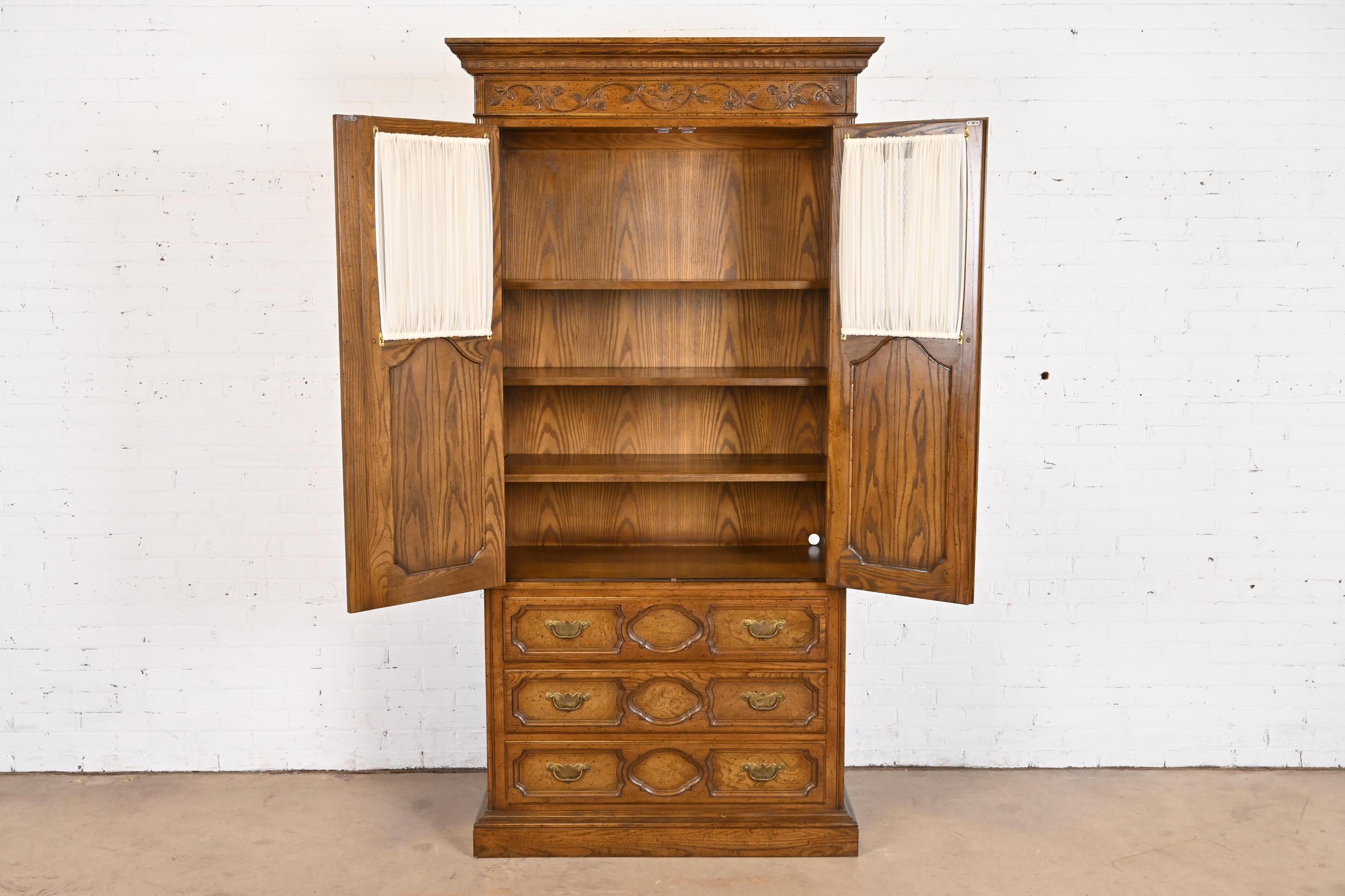 American Baker Furniture French Provincial Louis XV Oak Armoire Dresser or Linen Press For Sale