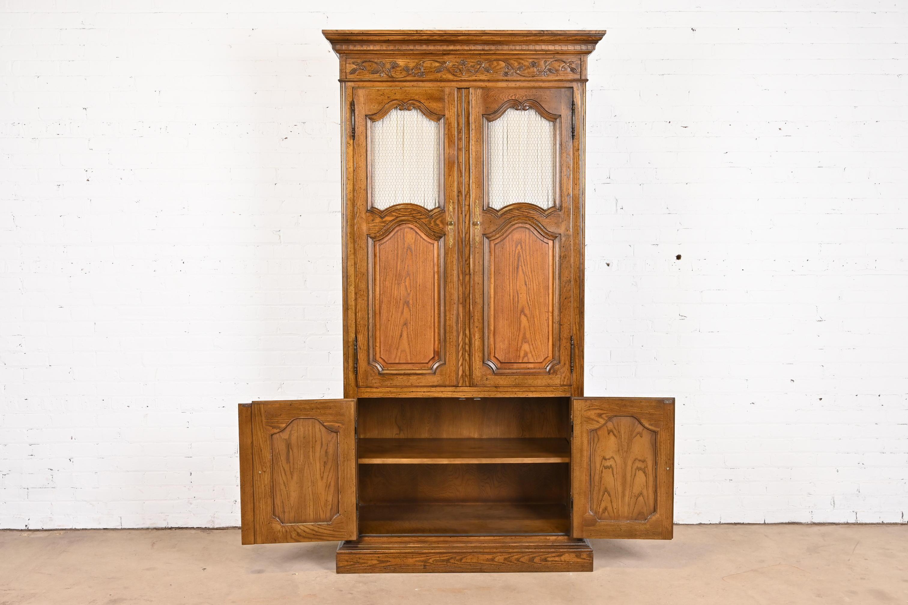 Baker Furniture French Provincial Louis XV Oak Armoire Dresser or Linen Press For Sale 2