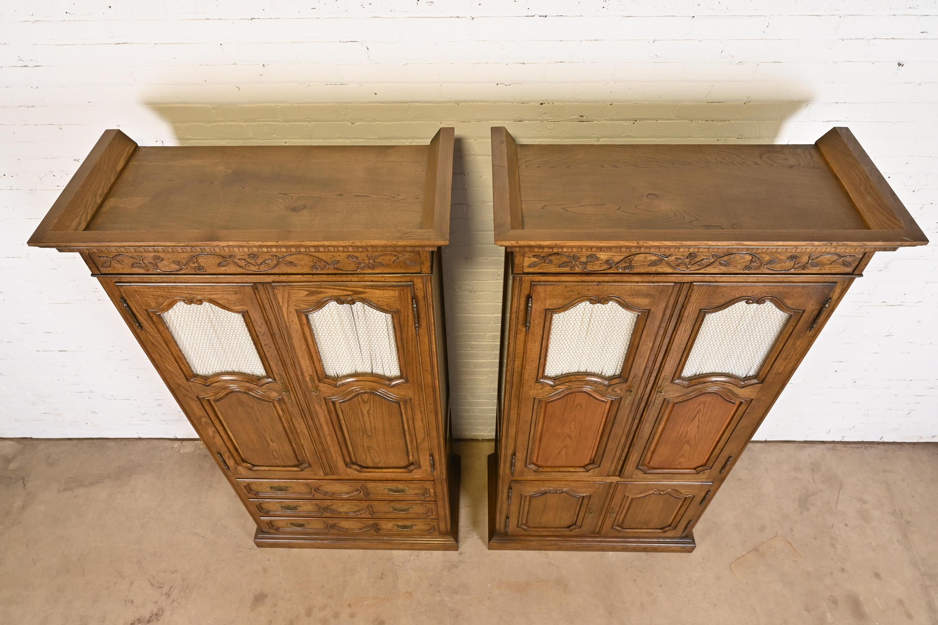 Baker Furniture French Provincial Louis XV Oak Armoire Dressers or Linen Presses For Sale 6