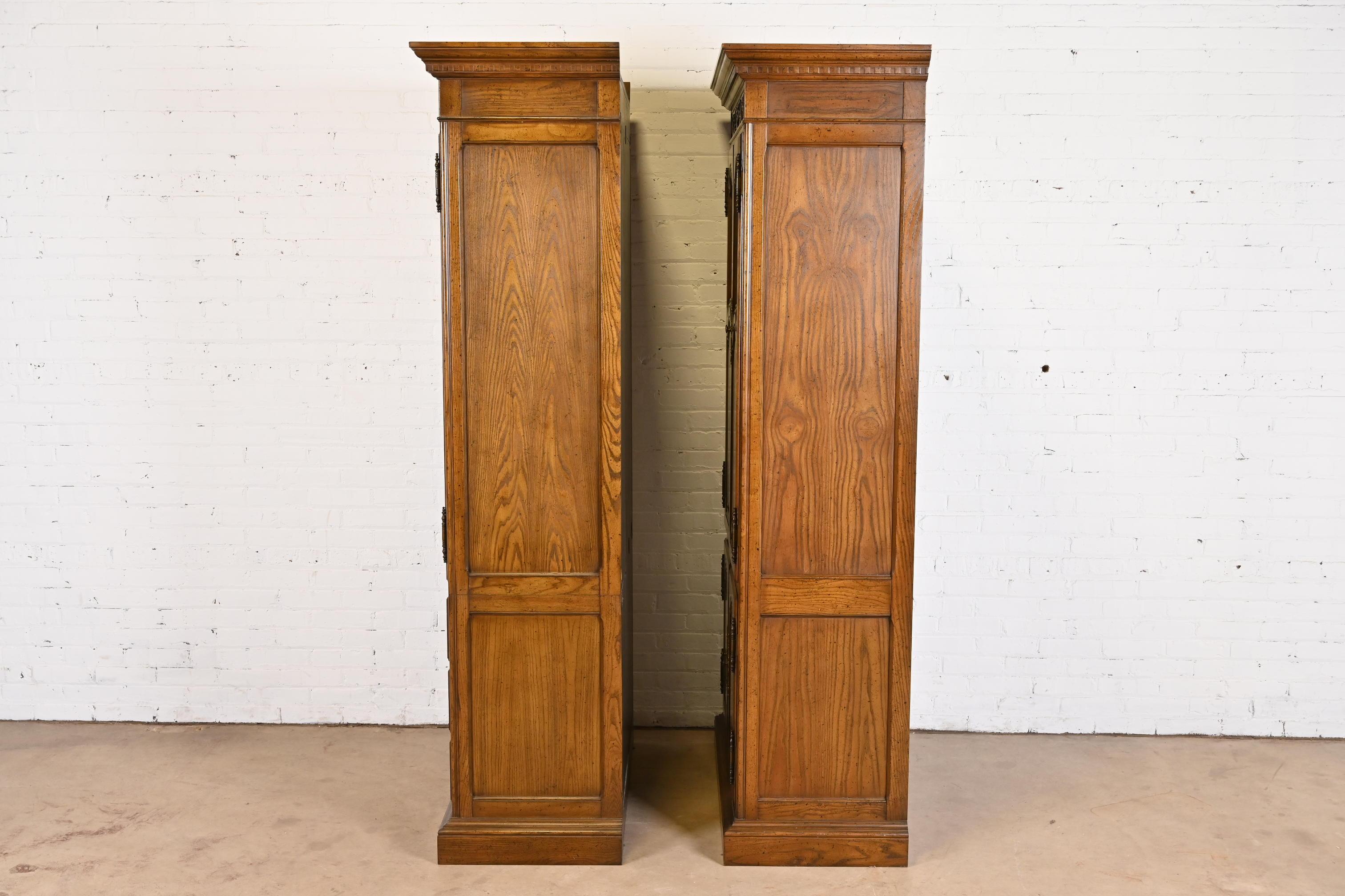 Baker Furniture French Provincial Louis XV Oak Armoire Dressers or Linen Presses For Sale 7