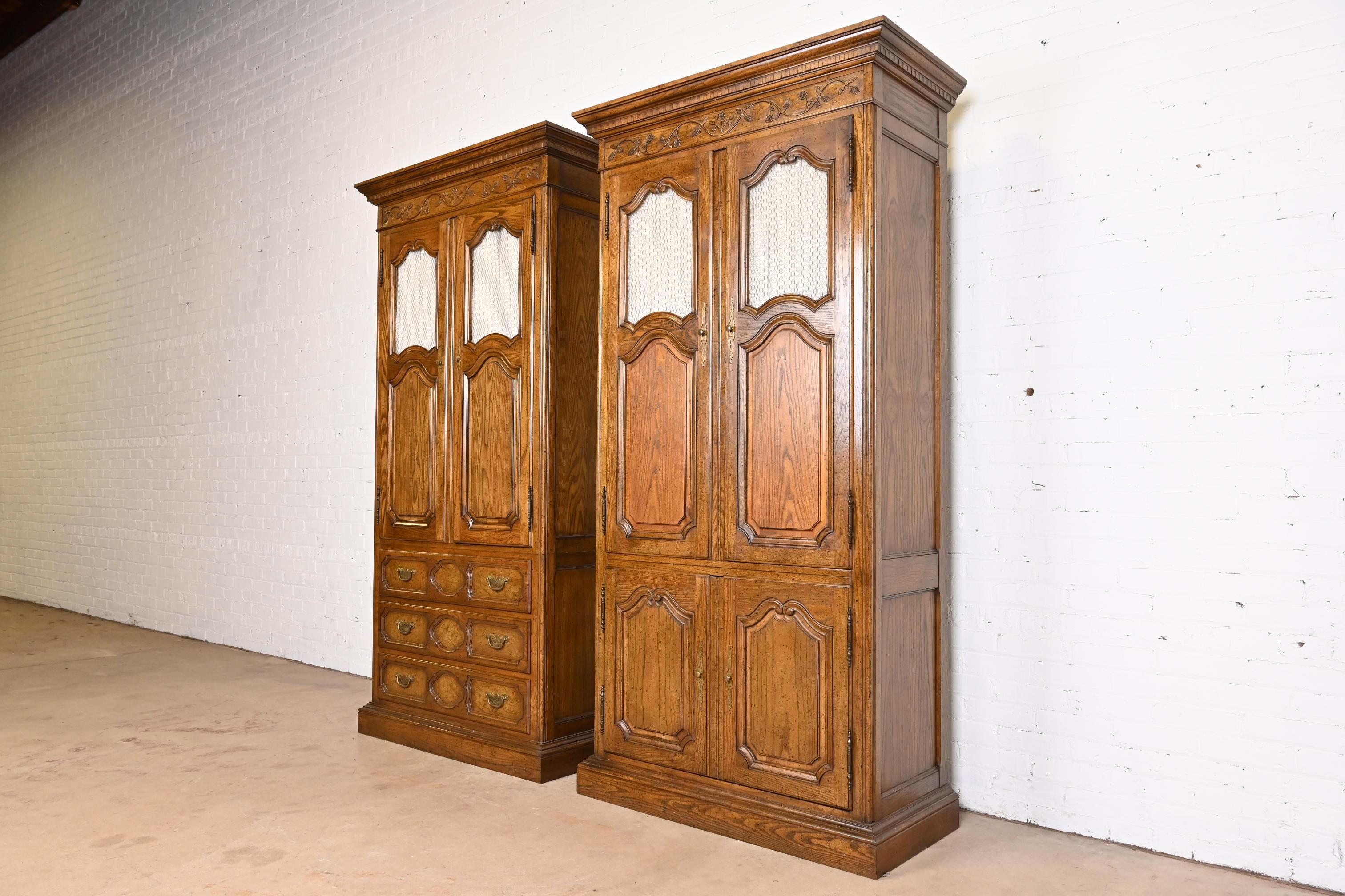 Baker Furniture French Provincial Louis XV Oak Armoire Dressers or Linen Presses In Good Condition For Sale In South Bend, IN