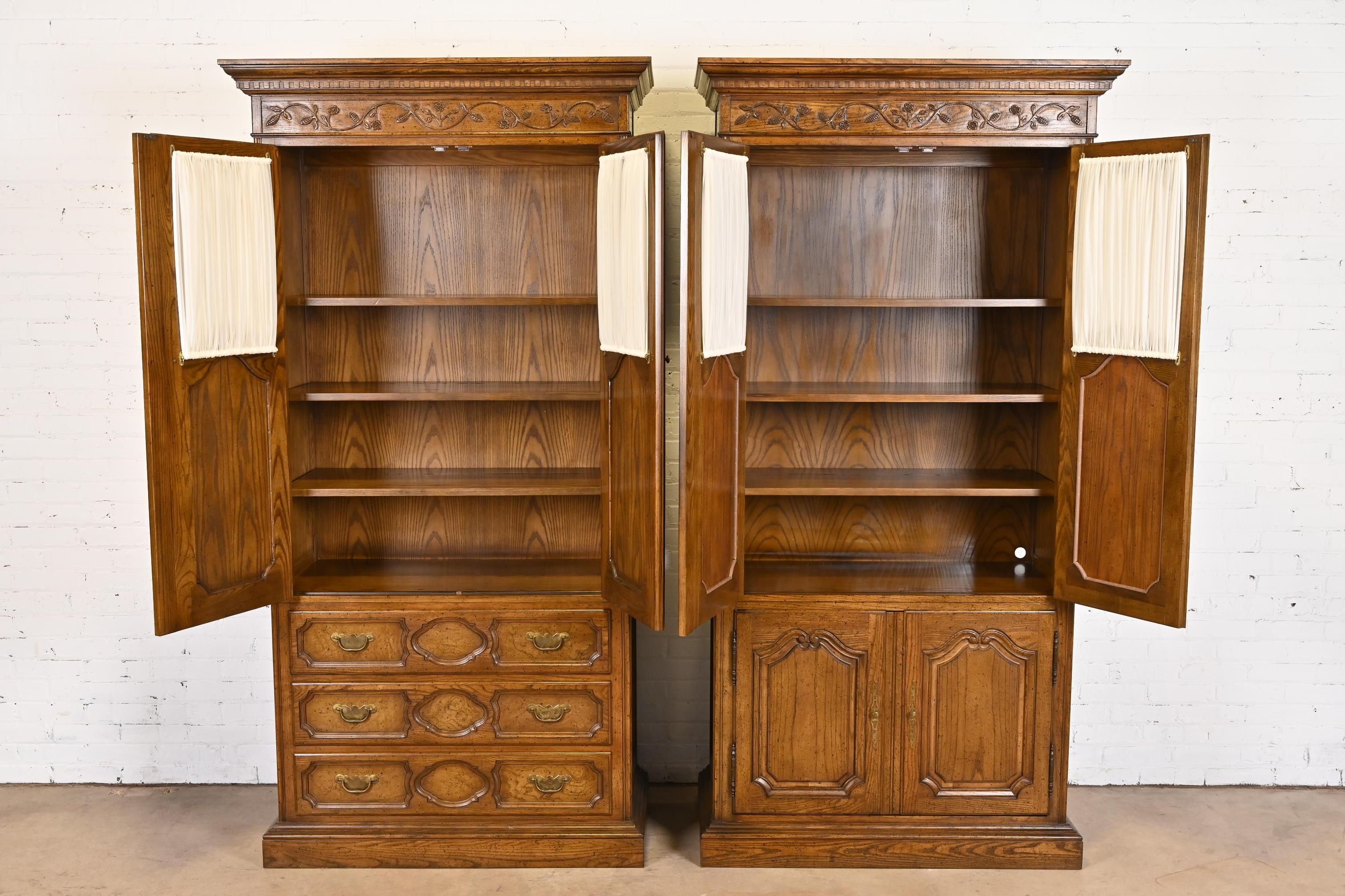 Mid-20th Century Baker Furniture French Provincial Louis XV Oak Armoire Dressers or Linen Presses For Sale