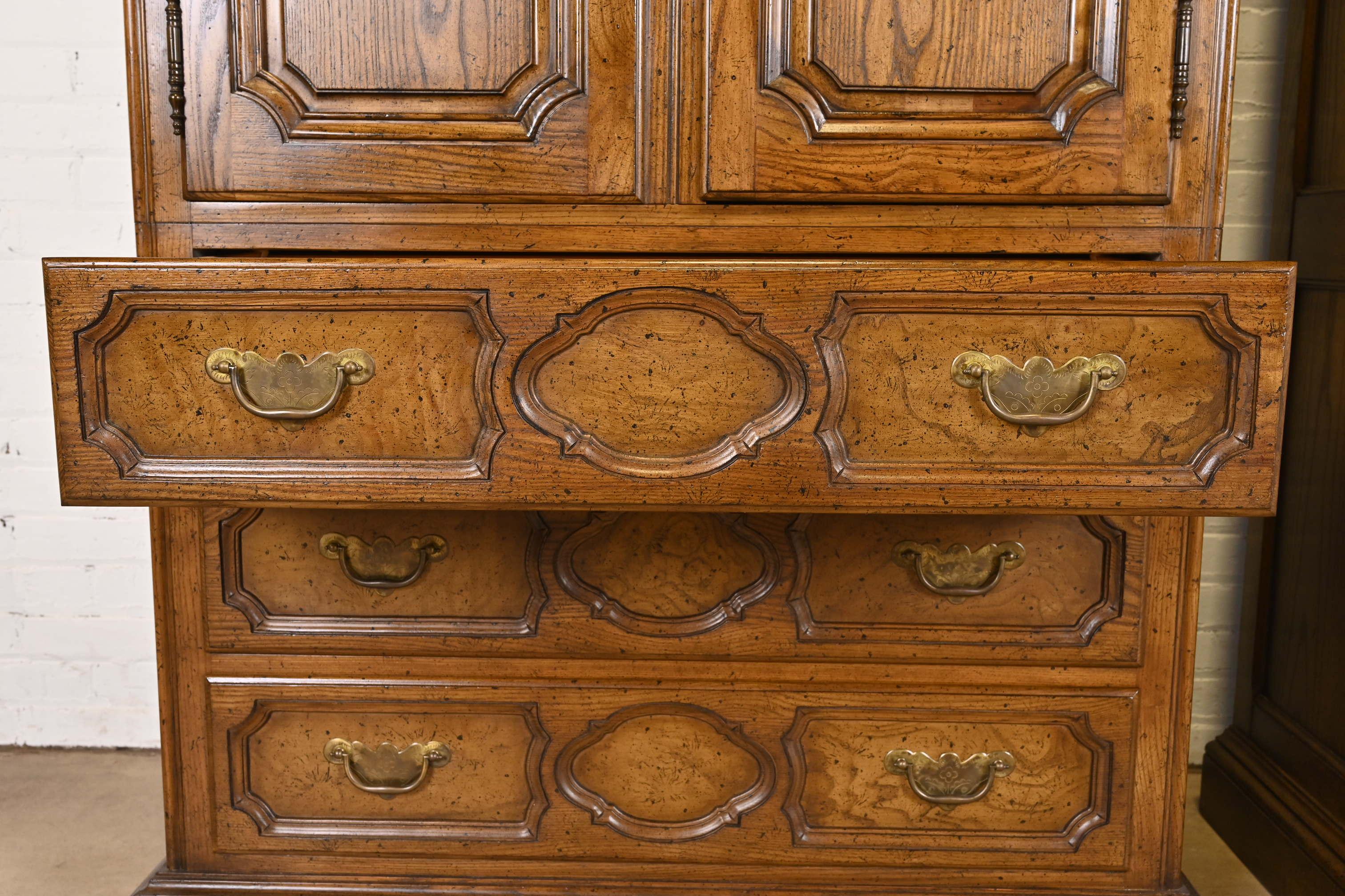 Baker Furniture French Provincial Louis XV Oak Armoire Dressers or Linen Presses For Sale 1