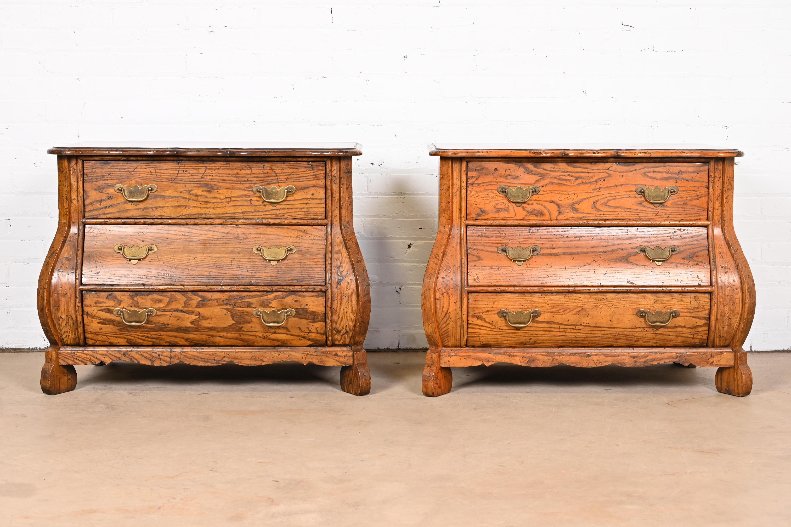 American Baker Furniture French Provincial Louis XV Oak Bombay Chests, Pair
