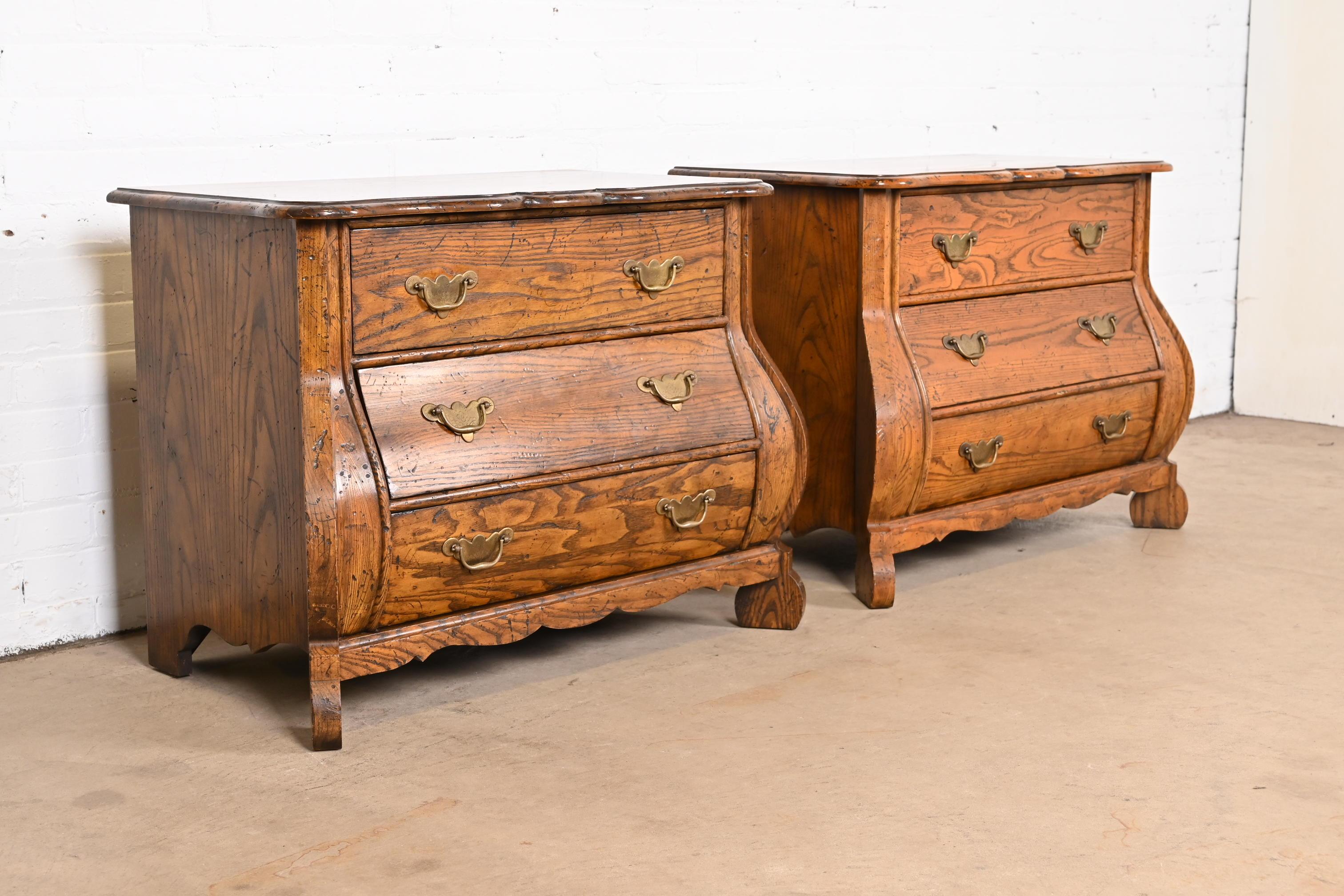 Baker Furniture French Provincial Louis XV Oak Bombay Chests, Pair In Good Condition In South Bend, IN