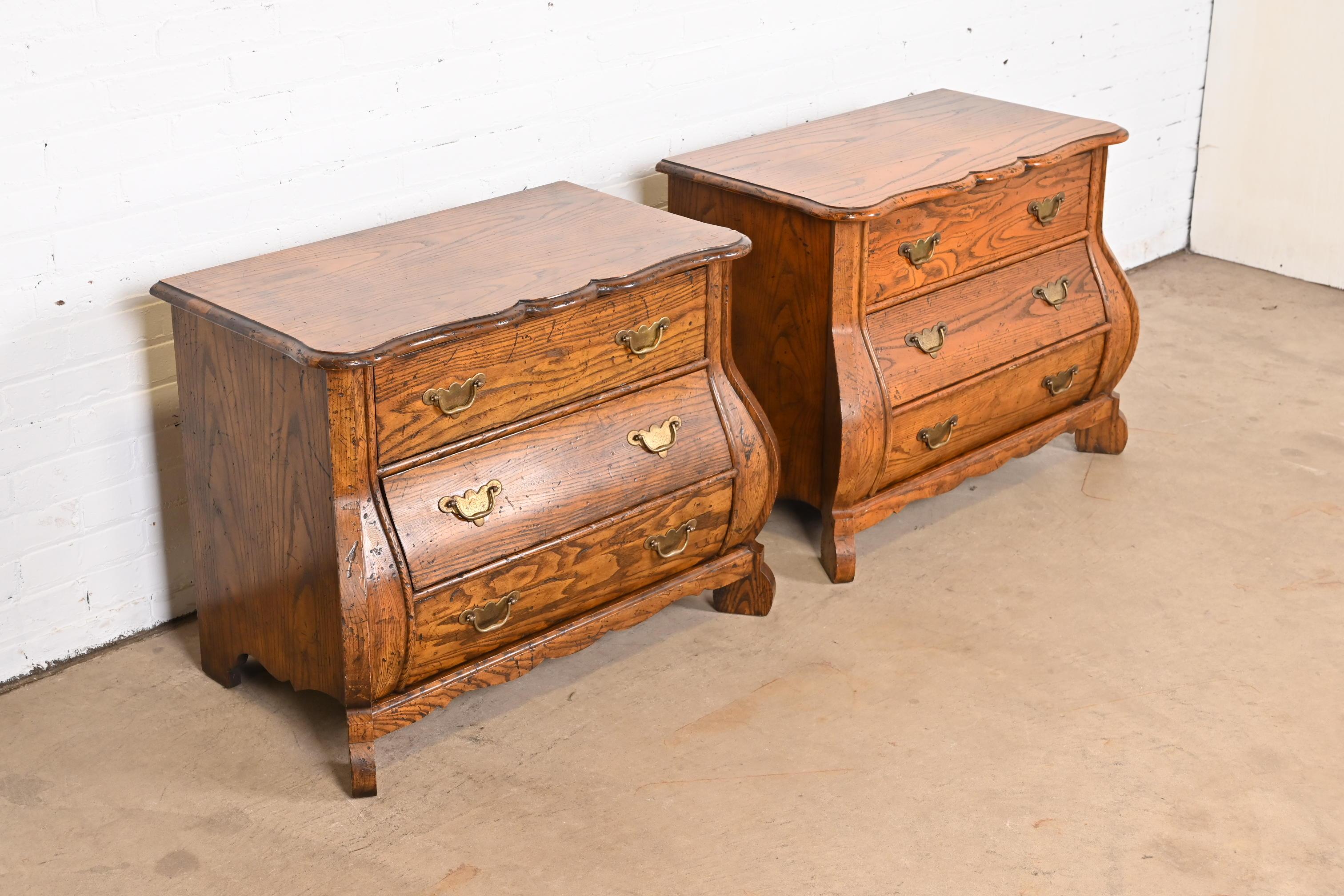 20th Century Baker Furniture French Provincial Louis XV Oak Bombay Chests, Pair