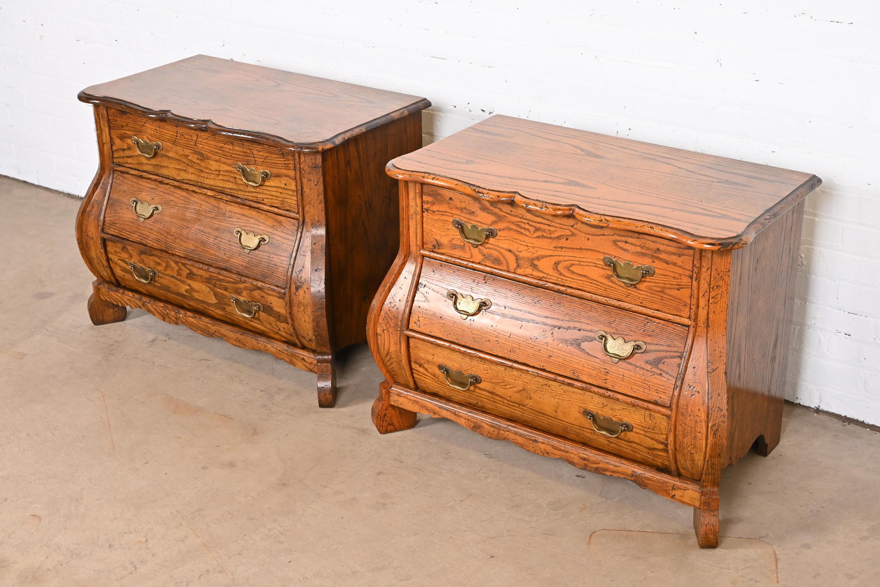 Brass Baker Furniture French Provincial Louis XV Oak Bombay Chests, Pair