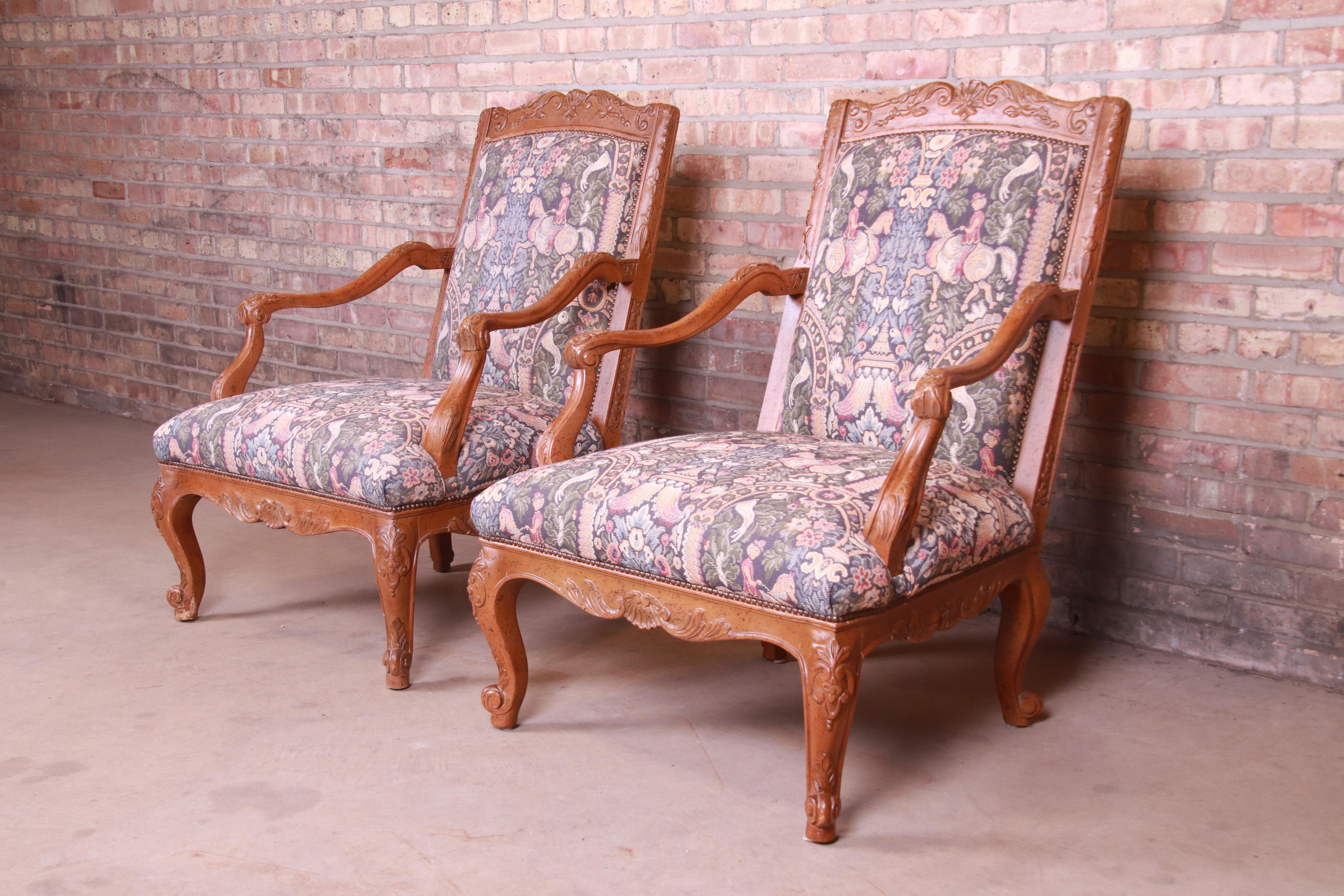 Baker Furniture French Provincial Louis XV Ornate Carved Fauteuils, Pair For Sale 5