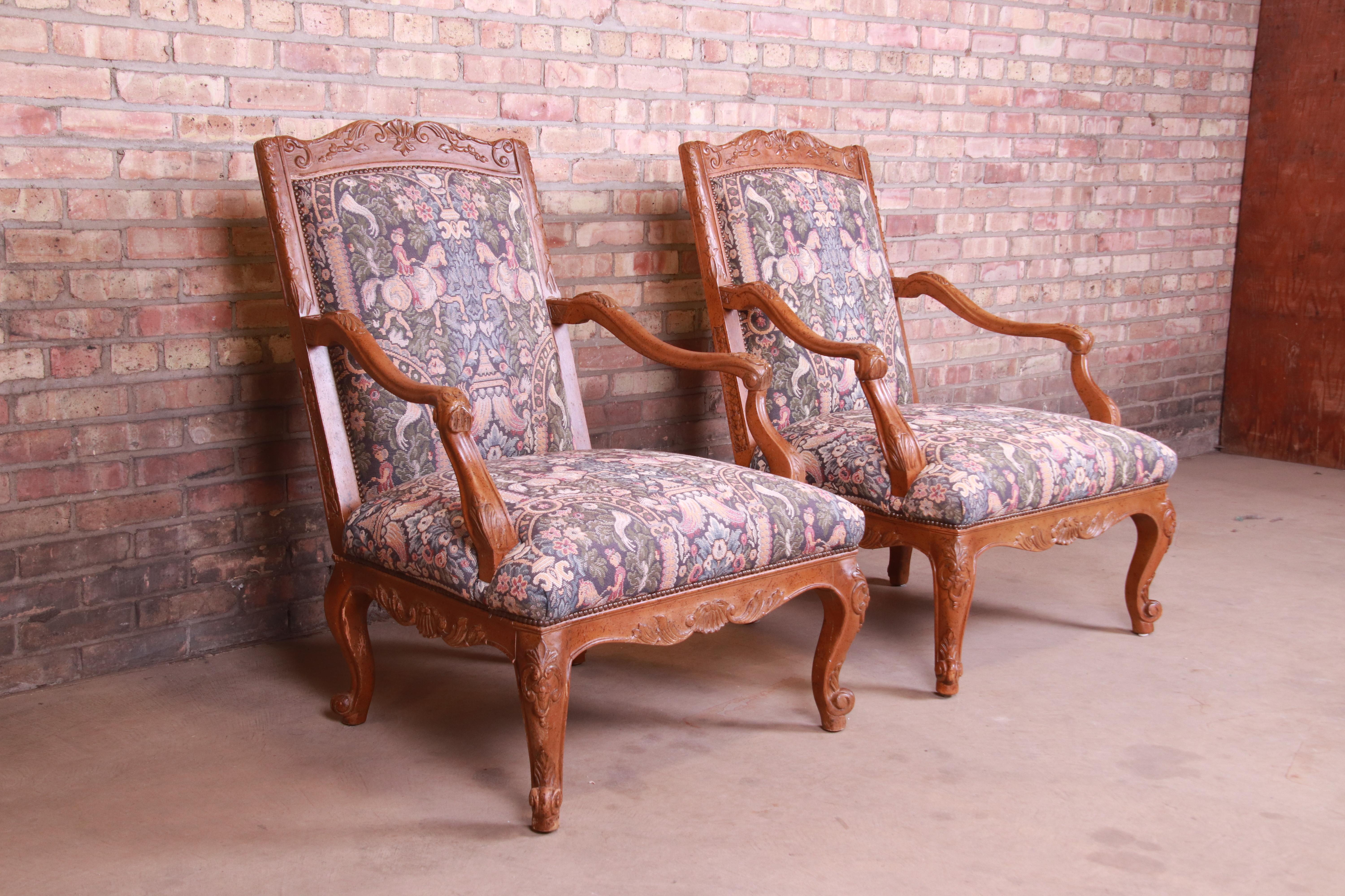 Baker Furniture French Provincial Louis XV Ornate Carved Fauteuils, Pair For Sale 7