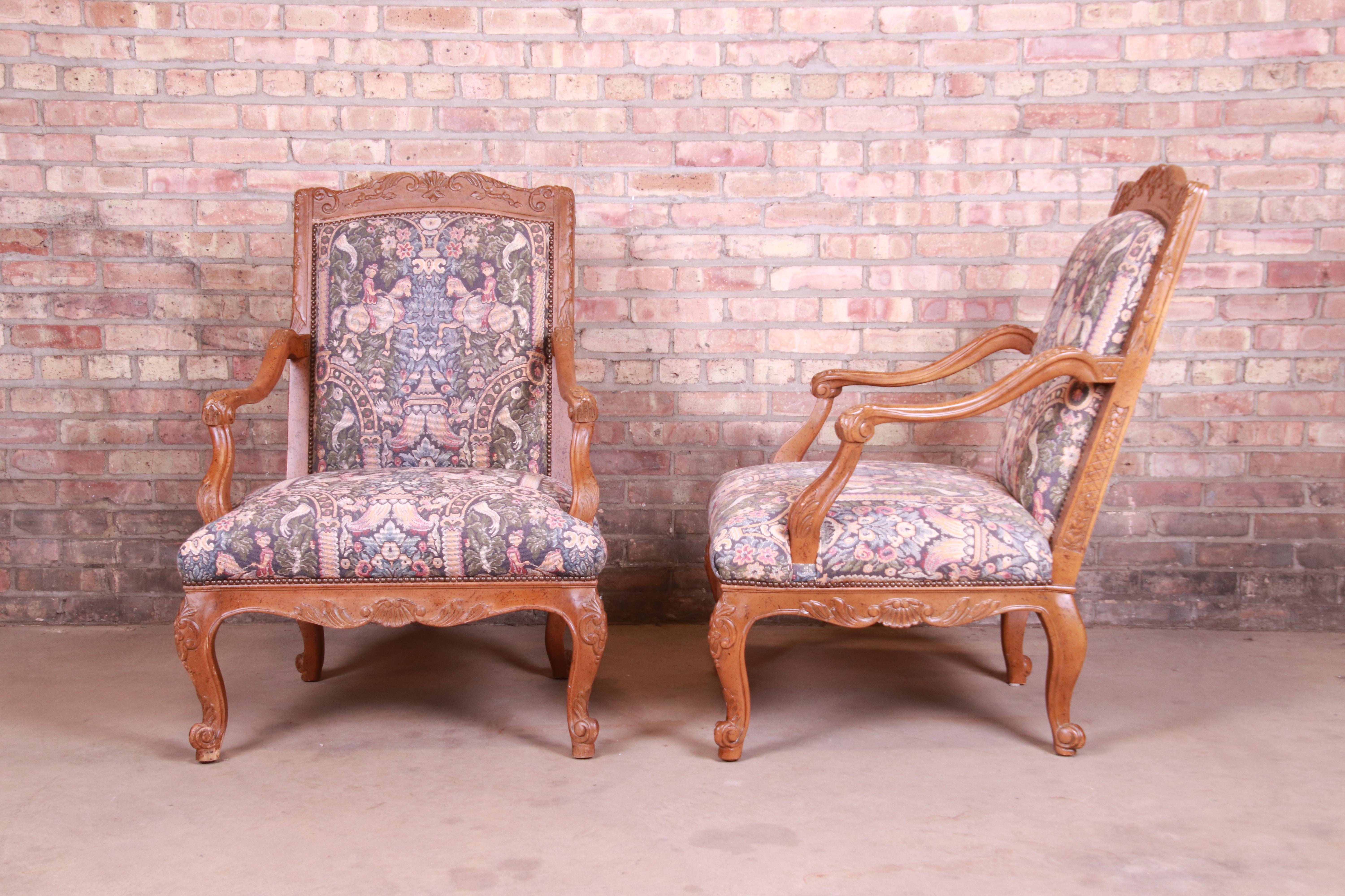 Baker Furniture French Provincial Louis XV Ornate Carved Fauteuils, Pair For Sale 8