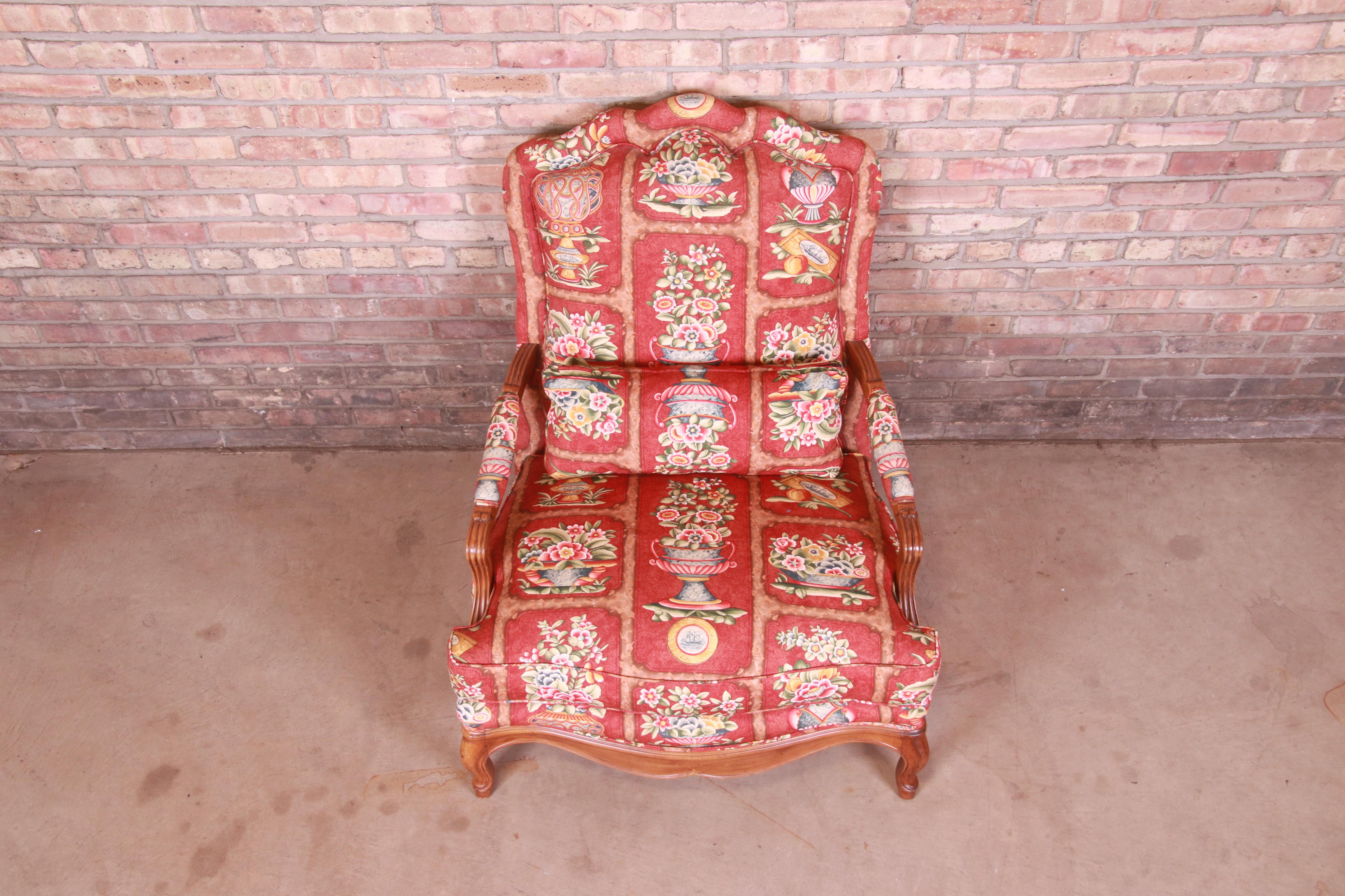 Baker Furniture French Provincial Louis XV Oversized Fauteuil and Ottoman 2