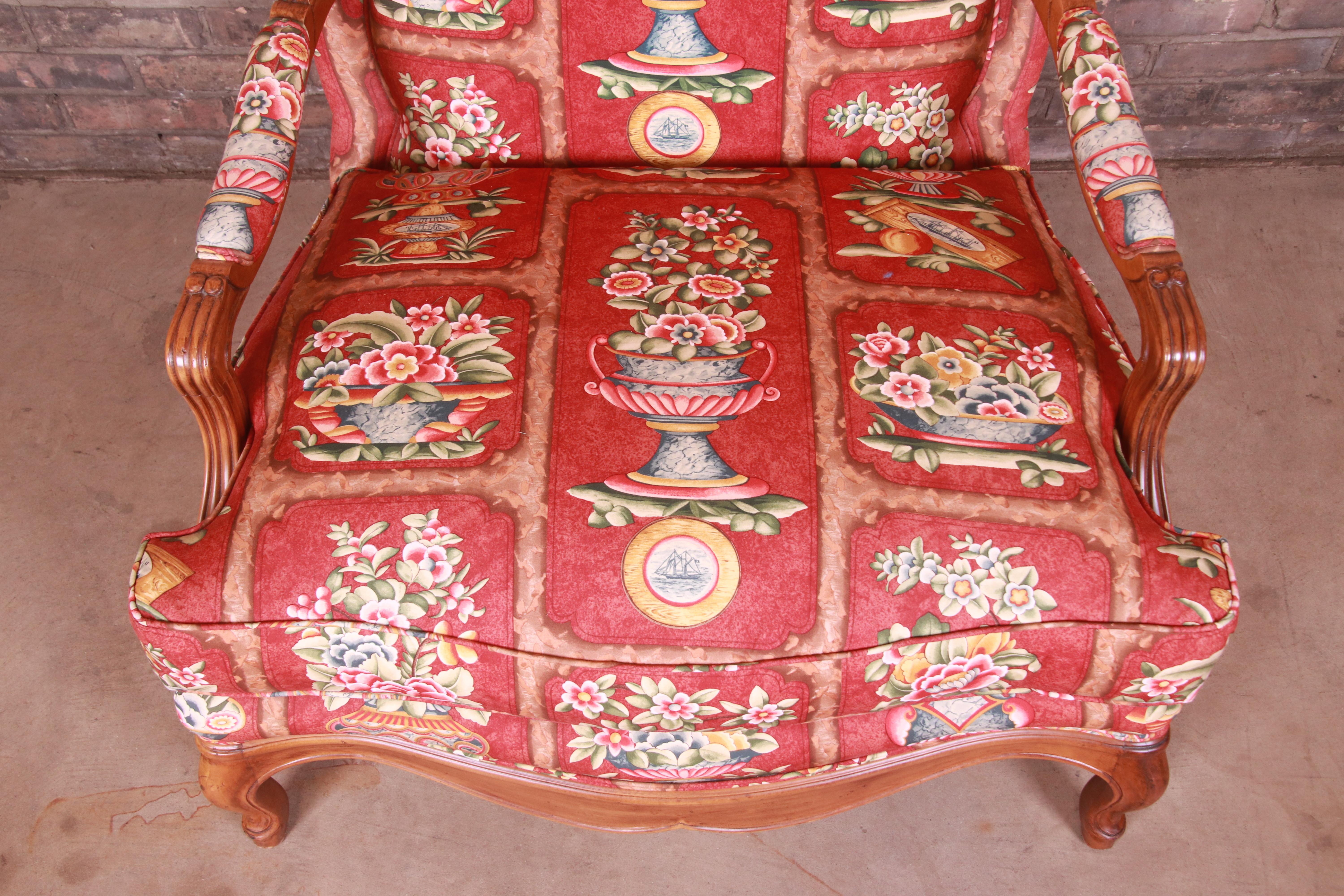 Baker Furniture French Provincial Louis XV Oversized Fauteuil and Ottoman 6