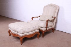 Baker Furniture French Provincial Louis XV Oversized Fauteuil and Ottoman