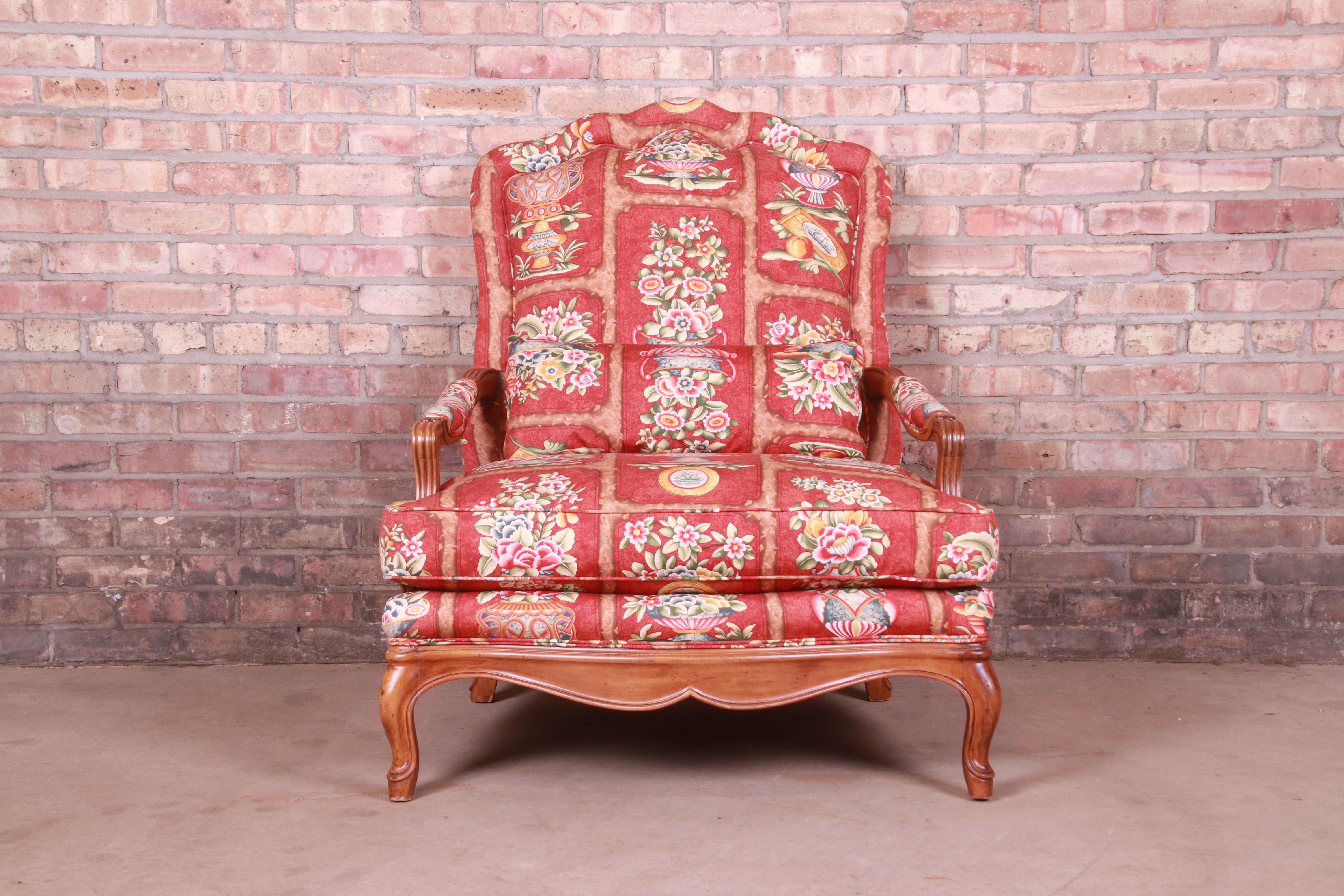 20th Century Baker Furniture French Provincial Louis XV Oversized Fauteuil and Ottoman