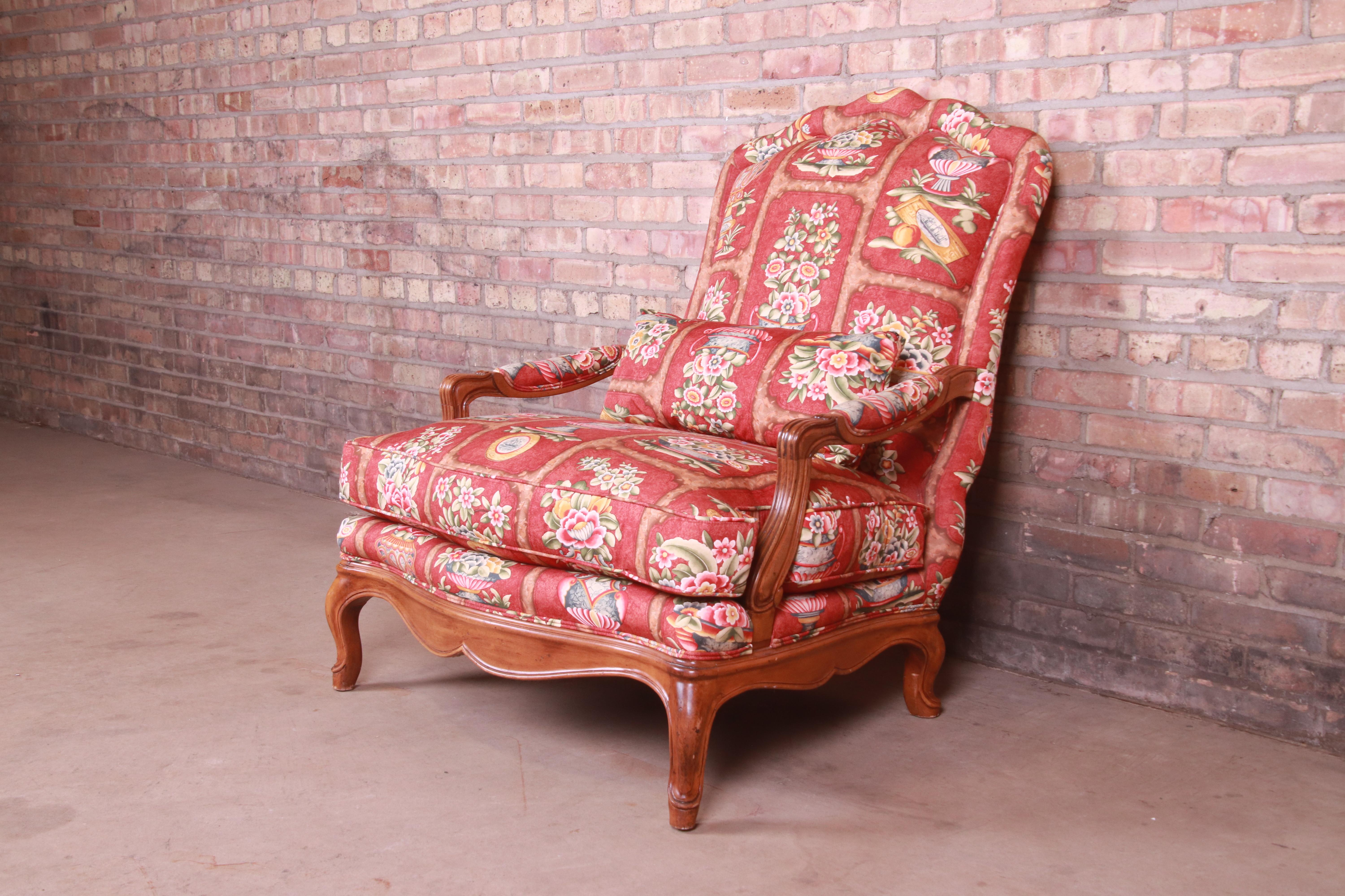 Upholstery Baker Furniture French Provincial Louis XV Oversized Fauteuil and Ottoman