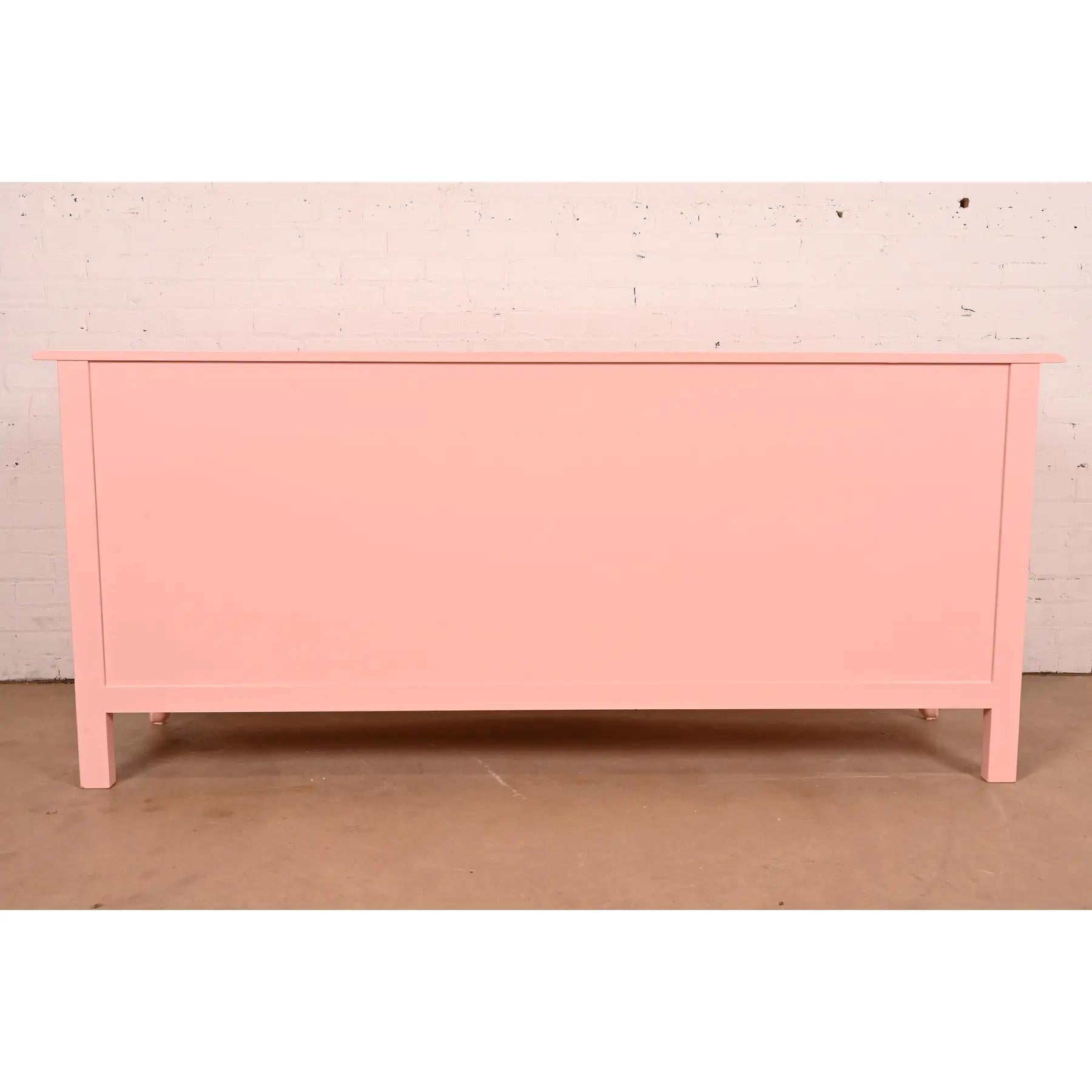 Baker Furniture French Provincial Louis XV Pink Lacquered Nine-Drawer Dresser For Sale 6